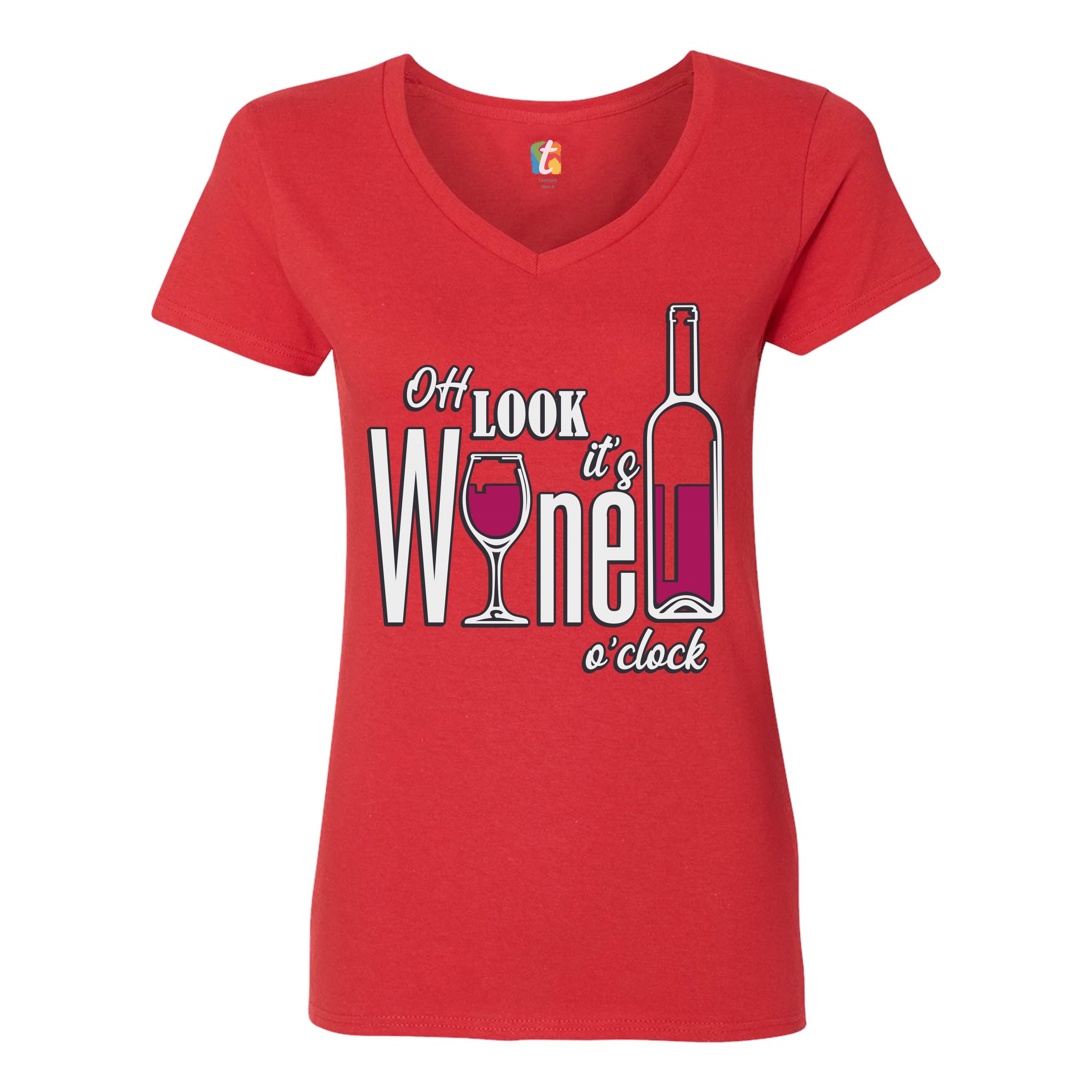 Oh Look Its Wine Oclock Womens V Neck T Shirt I Love Wine Drinkig