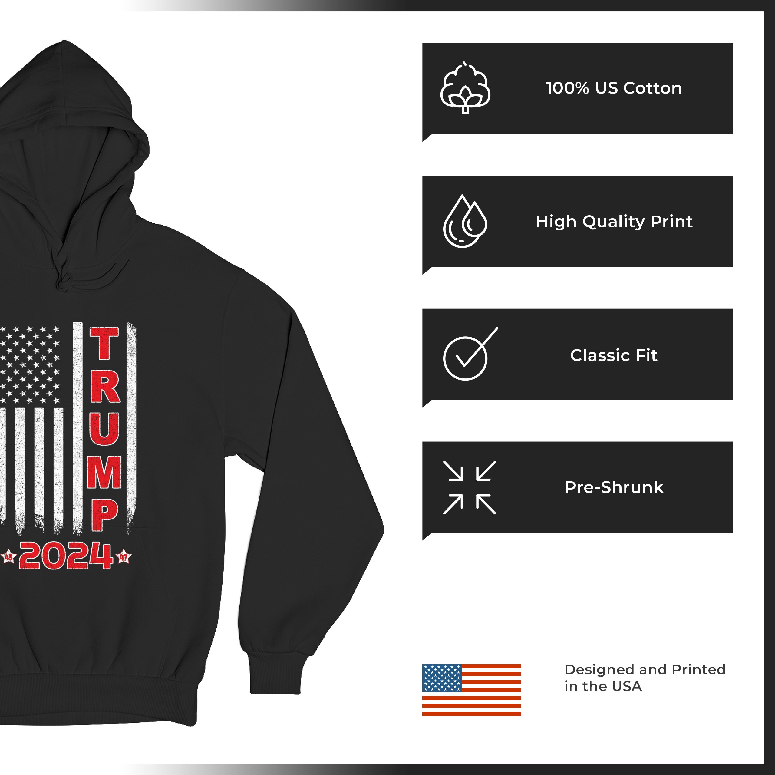 Donald Trump American Flag 2024 45 47 Sweatshirt America First MAGA Hoodie - Picture 7 of 57