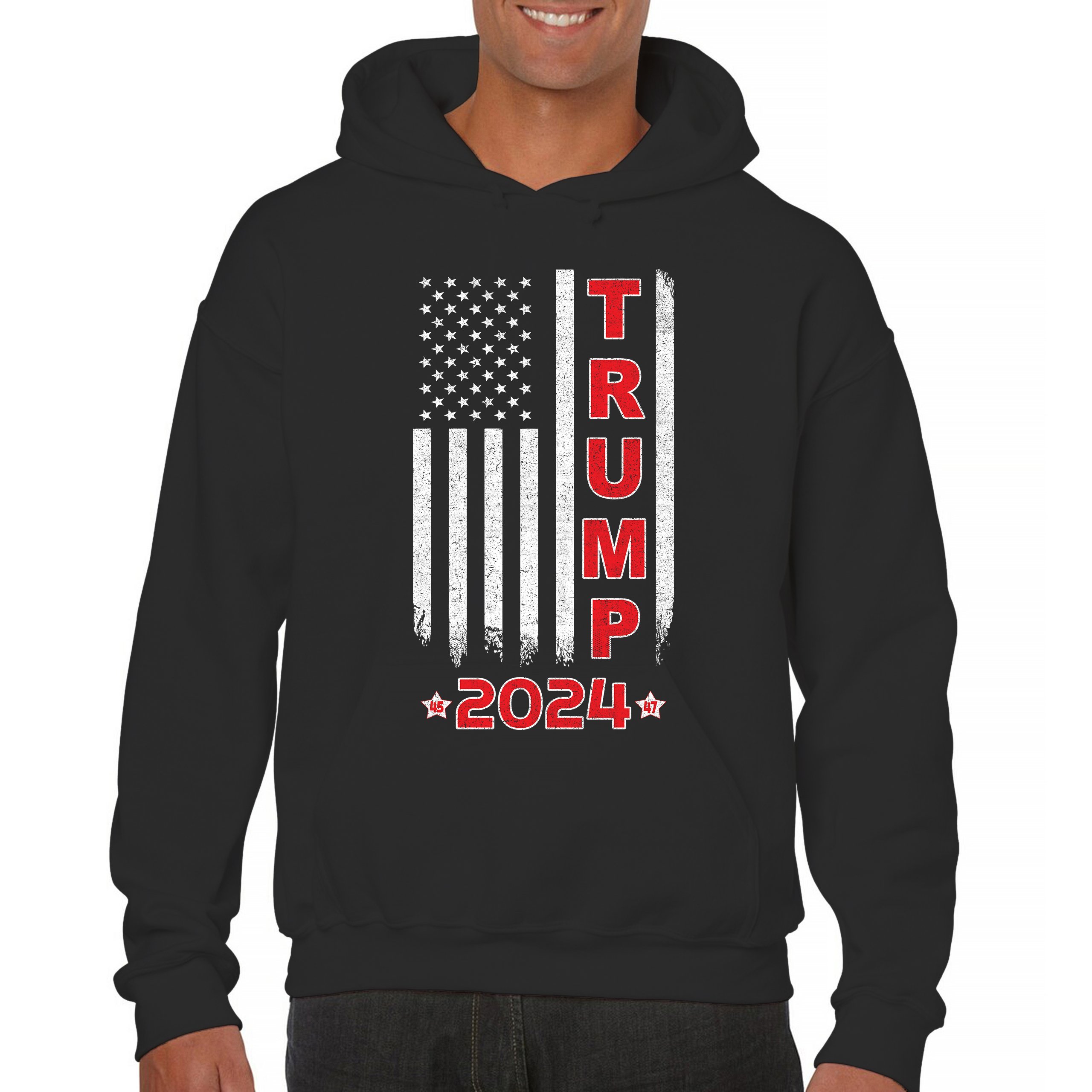 Donald Trump American Flag 2024 45 47 Sweatshirt America First MAGA Hoodie - Picture 2 of 57