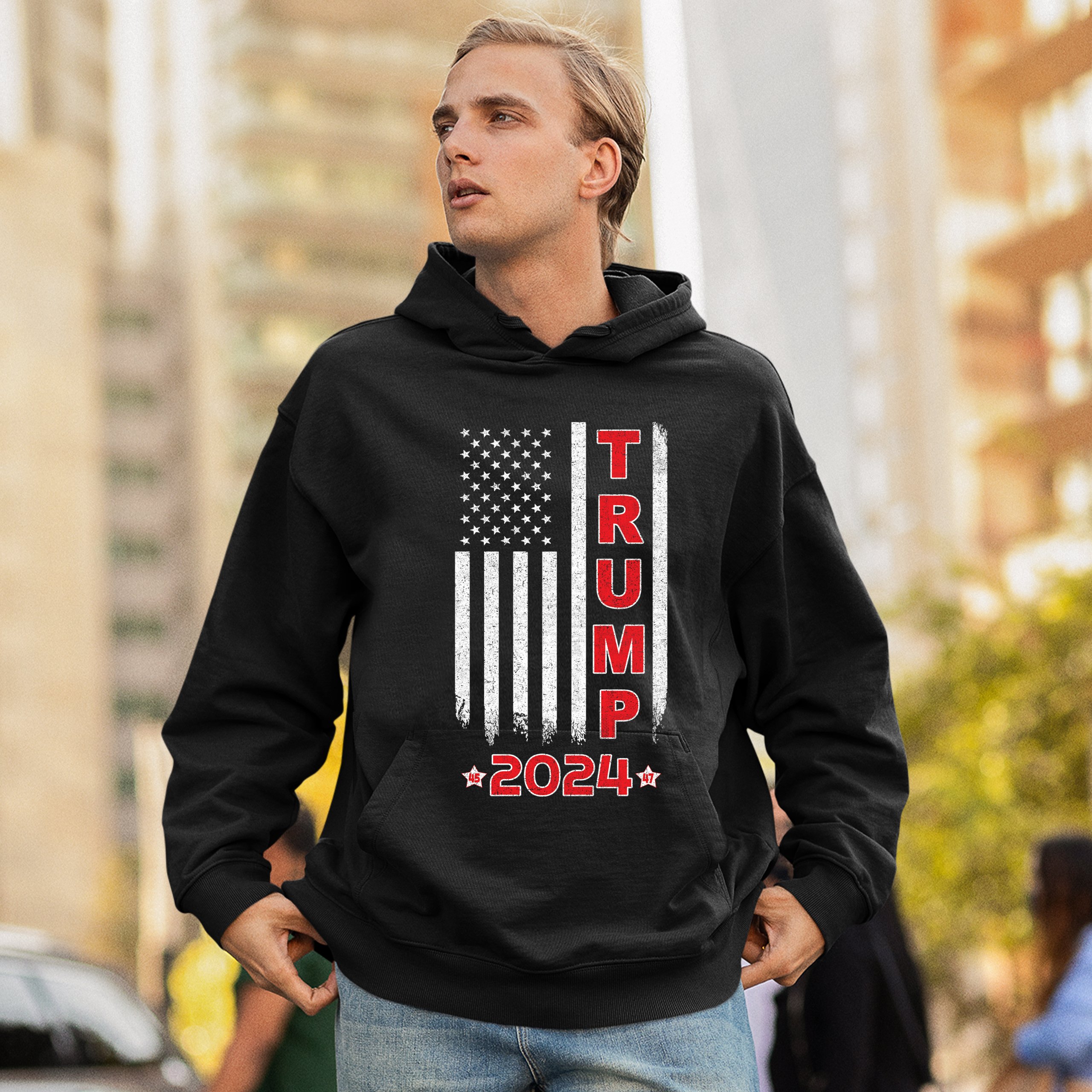 Donald Trump American Flag 2024 45 47 Sweatshirt America First MAGA Hoodie - Picture 5 of 57