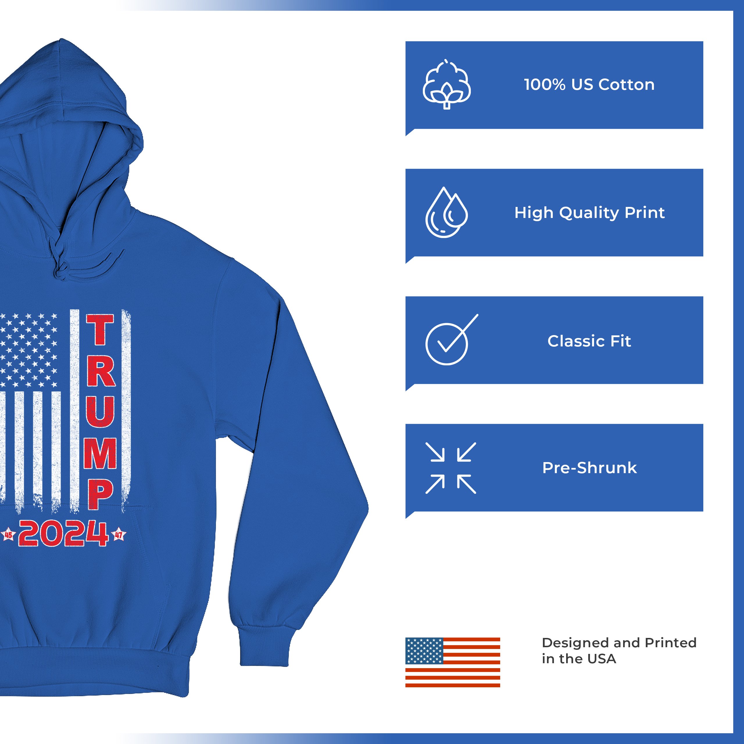 Donald Trump American Flag 2024 45 47 Sweatshirt America First MAGA Hoodie - Picture 49 of 57