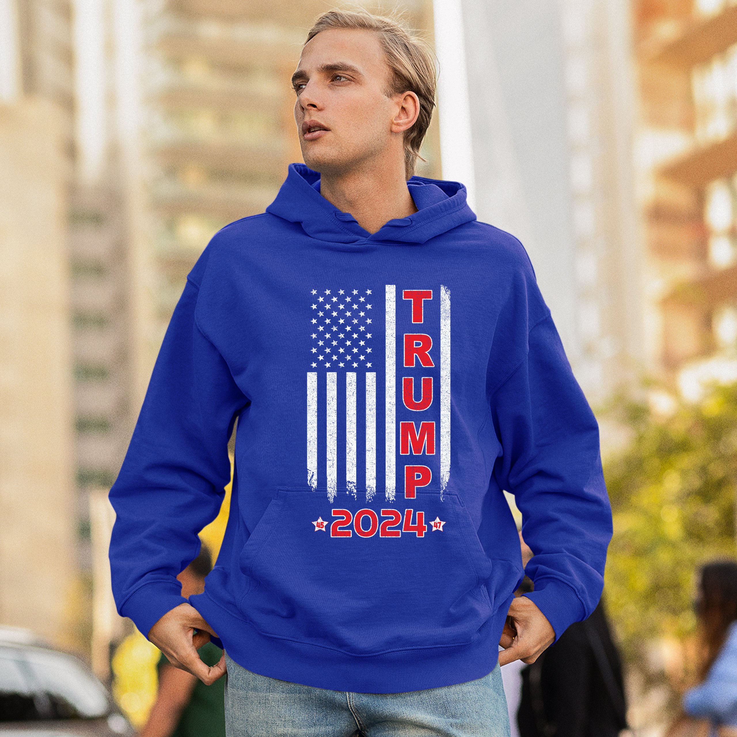 Donald Trump American Flag 2024 45 47 Sweatshirt America First MAGA Hoodie - Picture 47 of 57