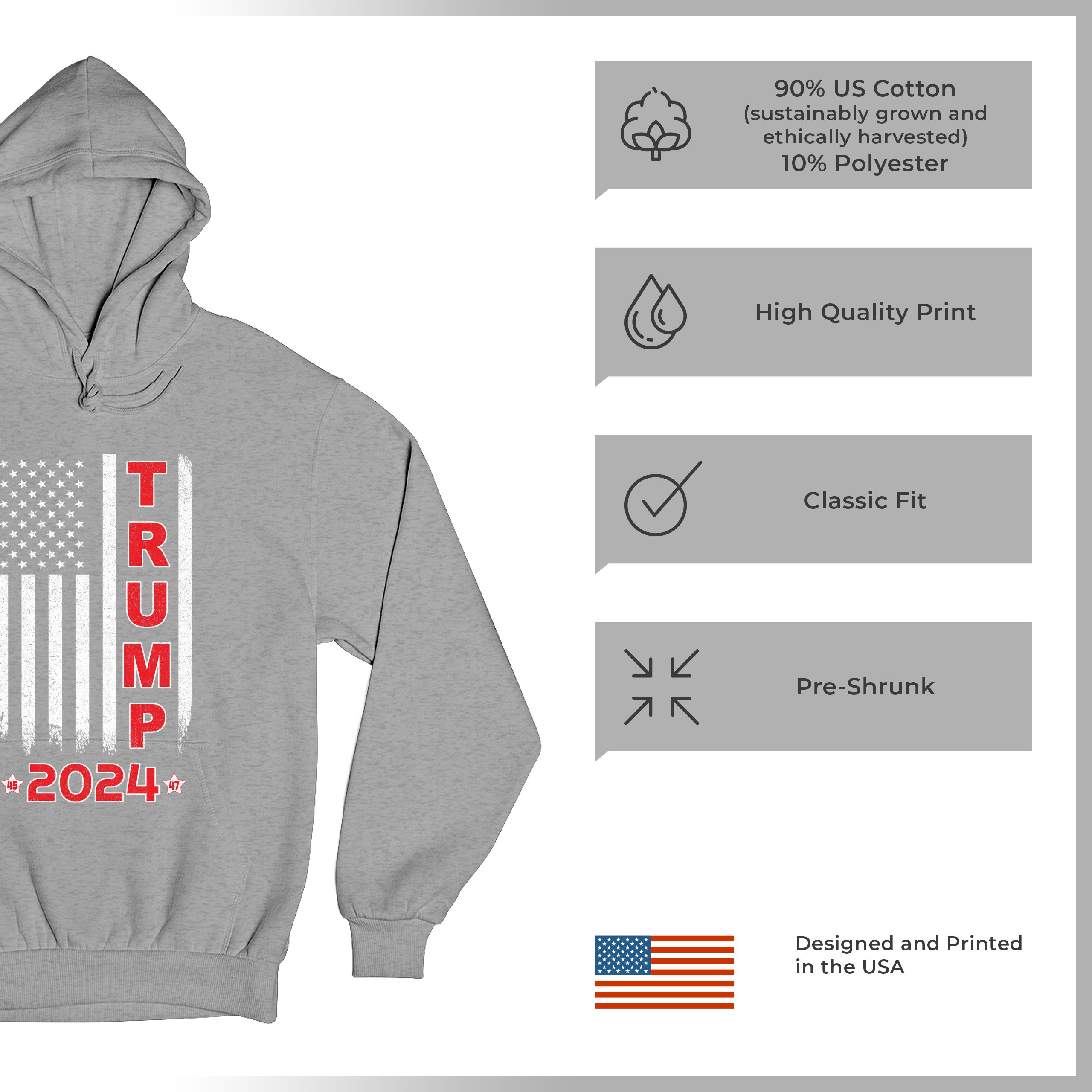 Donald Trump American Flag 2024 45 47 Sweatshirt America First MAGA Hoodie - Picture 14 of 57