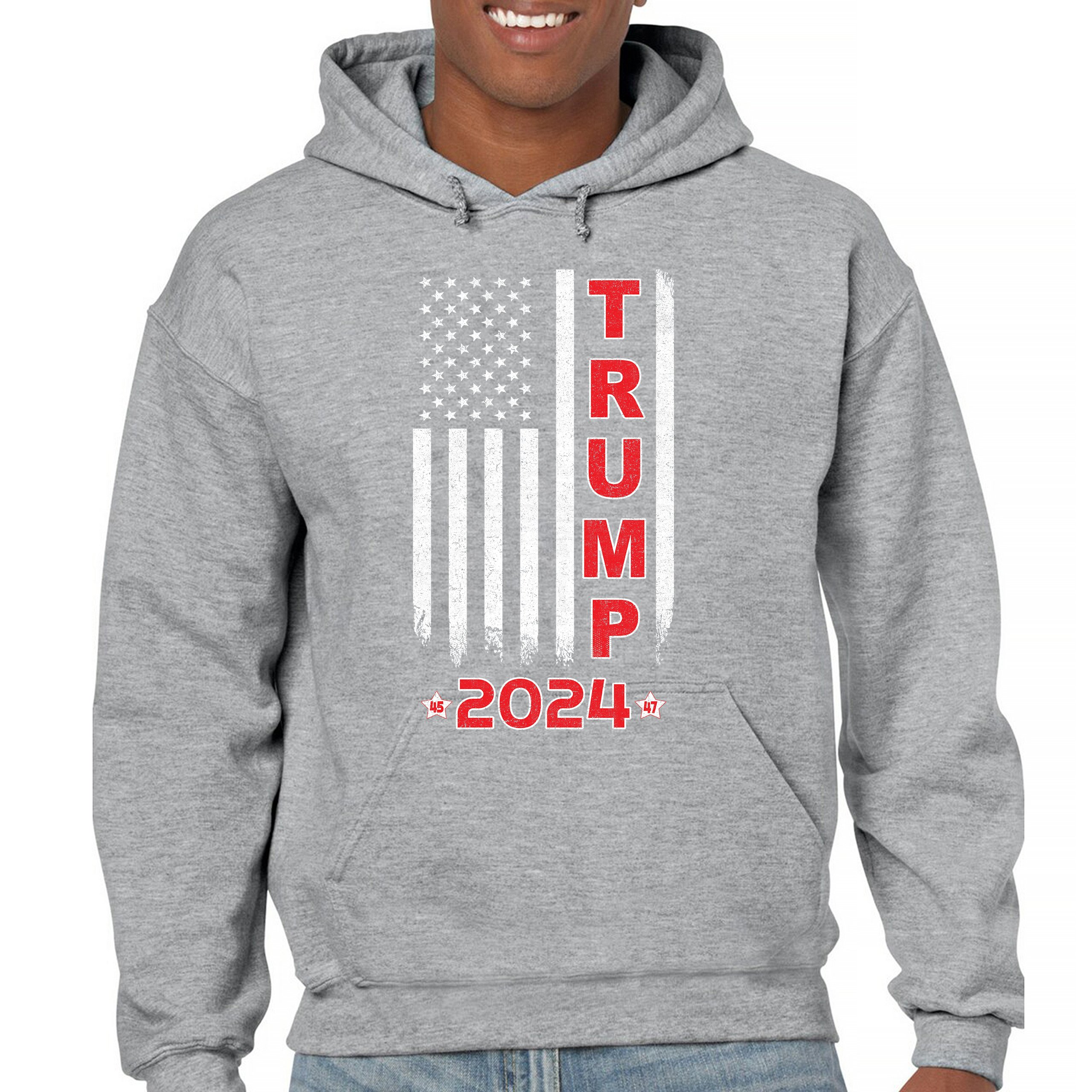 Donald Trump American Flag 2024 45 47 Sweatshirt America First MAGA Hoodie - Picture 9 of 57