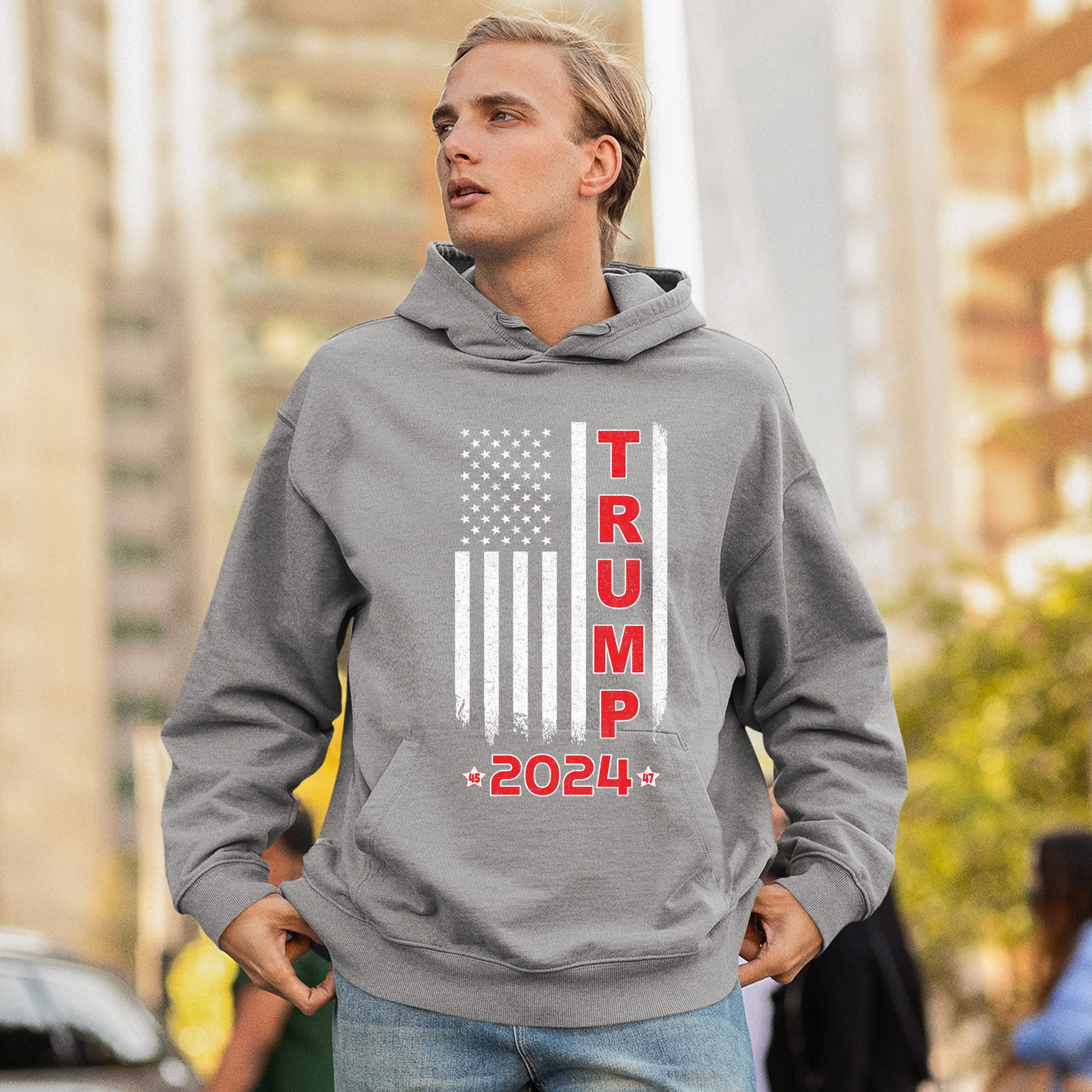 Donald Trump American Flag 2024 45 47 Sweatshirt America First MAGA Hoodie - Picture 12 of 57