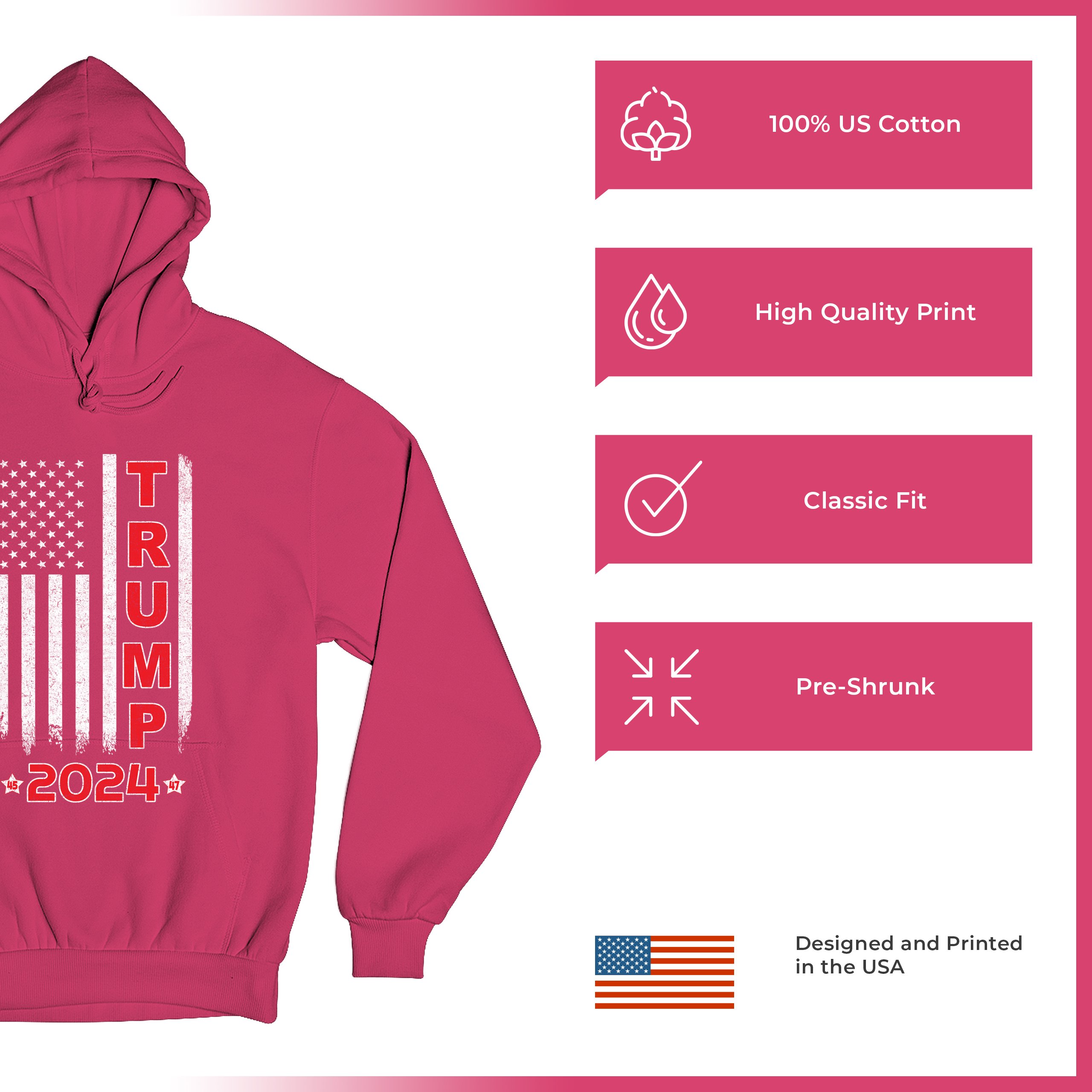 Donald Trump American Flag 2024 45 47 Sweatshirt America First MAGA Hoodie - Picture 56 of 57