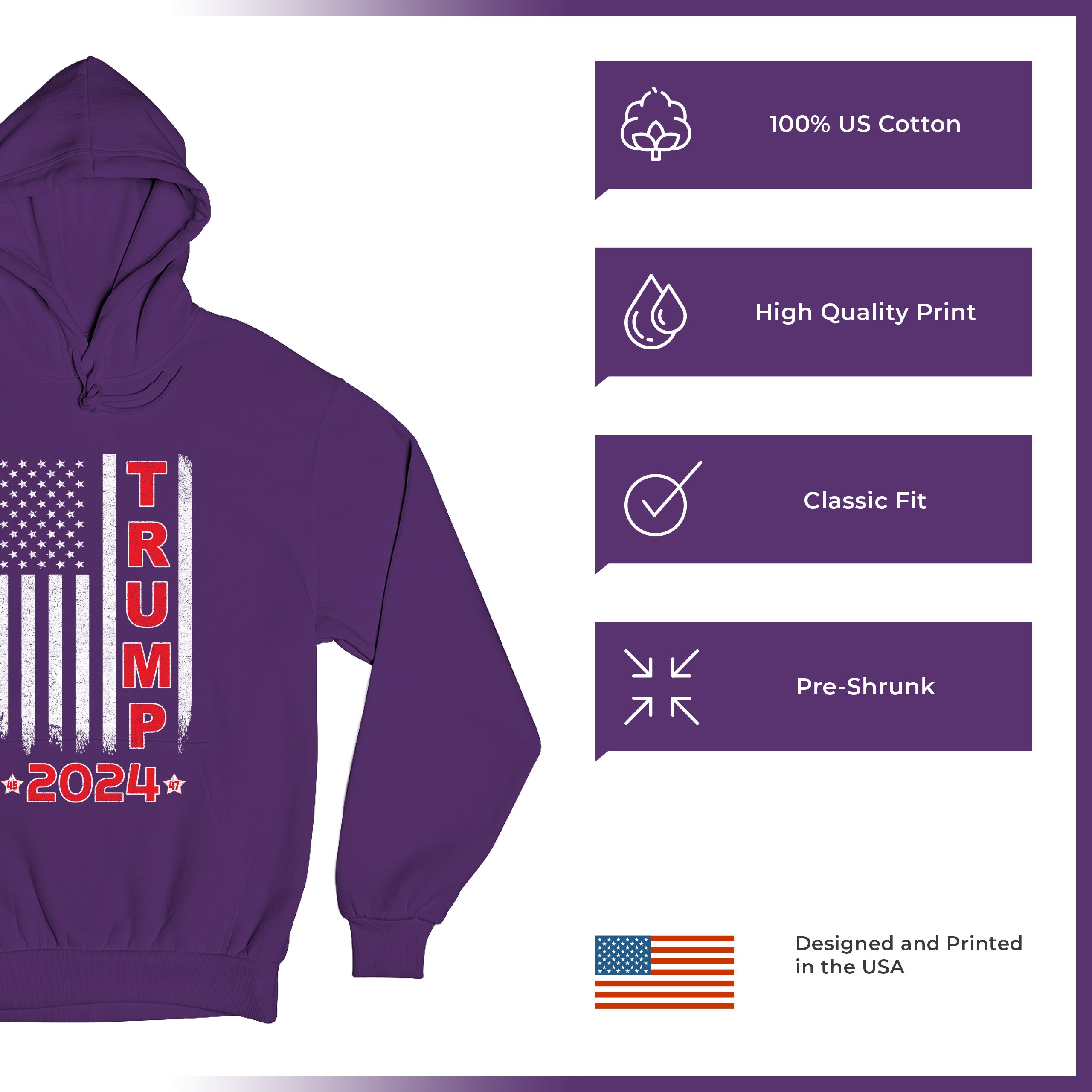 Donald Trump American Flag 2024 45 47 Sweatshirt America First MAGA Hoodie - Picture 28 of 57