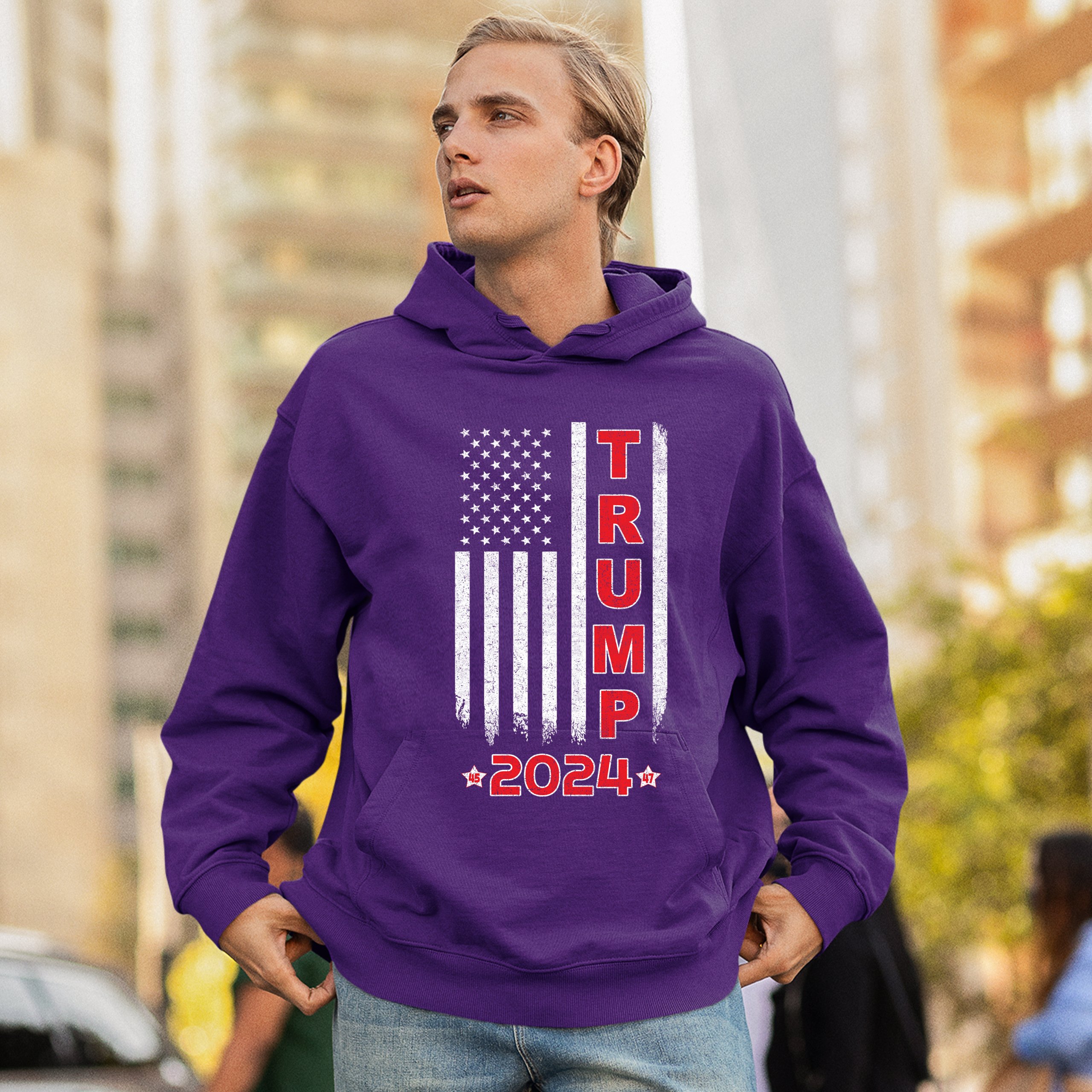 Donald Trump American Flag 2024 45 47 Sweatshirt America First MAGA Hoodie - Picture 26 of 57