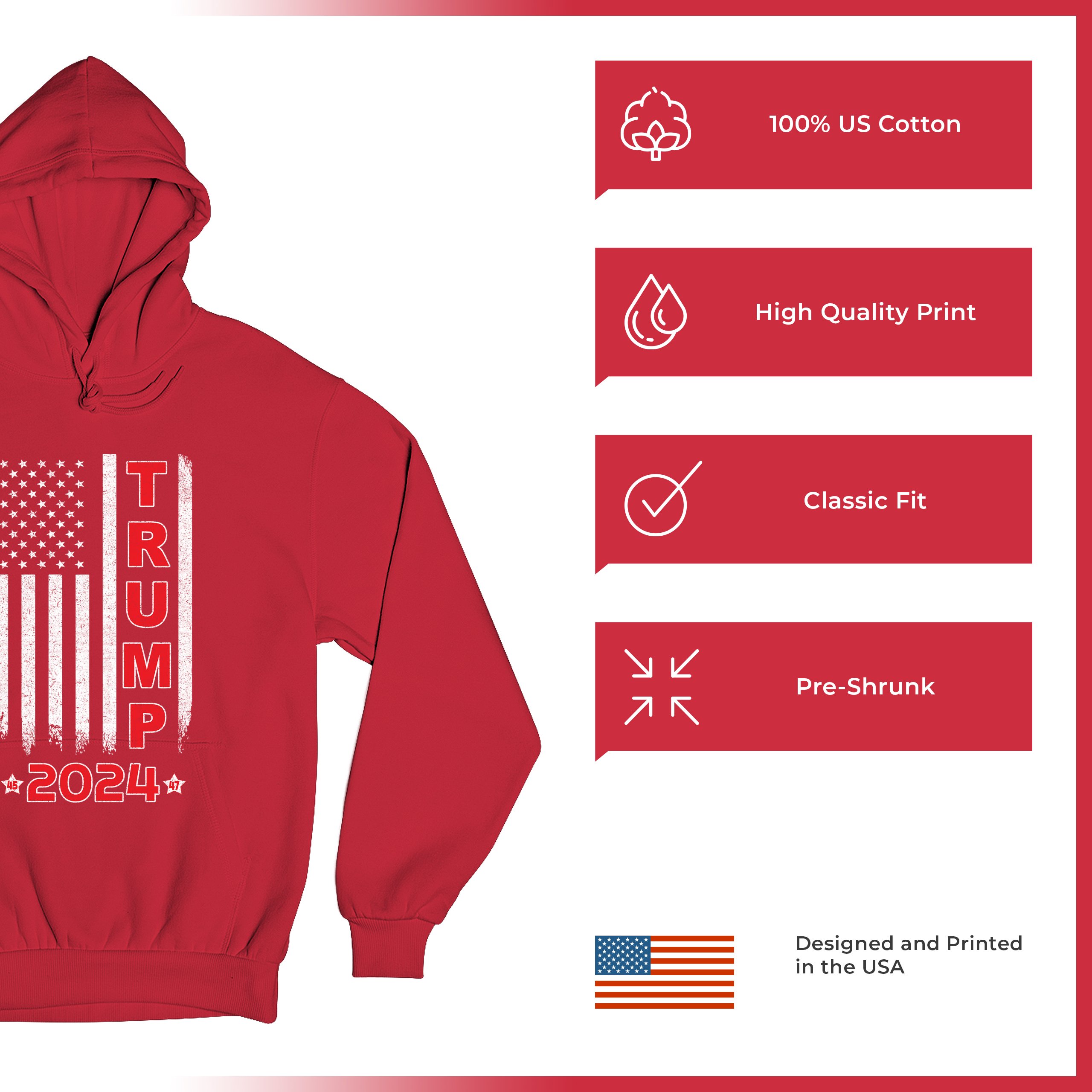 Donald Trump American Flag 2024 45 47 Sweatshirt America First MAGA Hoodie - Picture 35 of 57