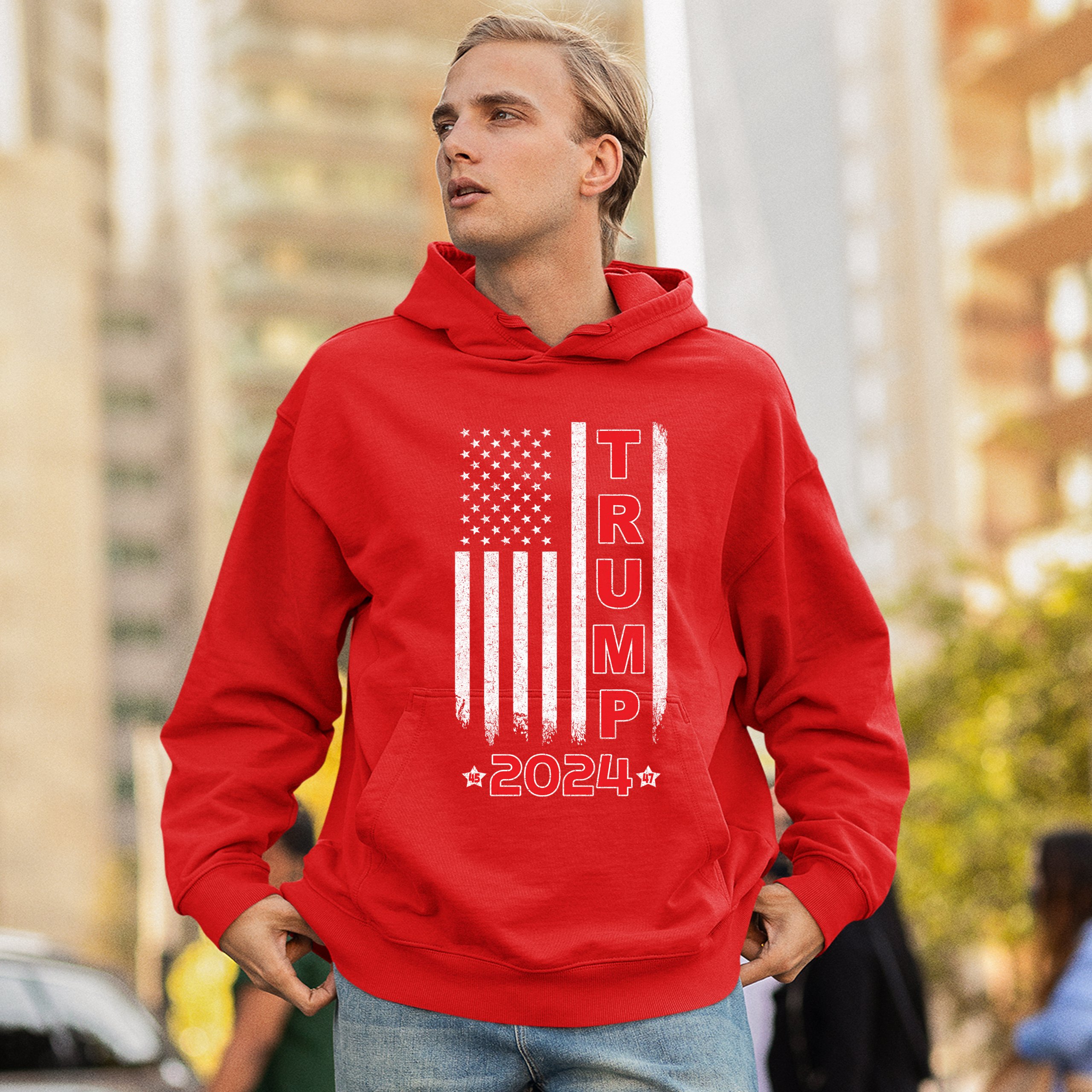 Donald Trump American Flag 2024 45 47 Sweatshirt America First MAGA Hoodie - Picture 33 of 57