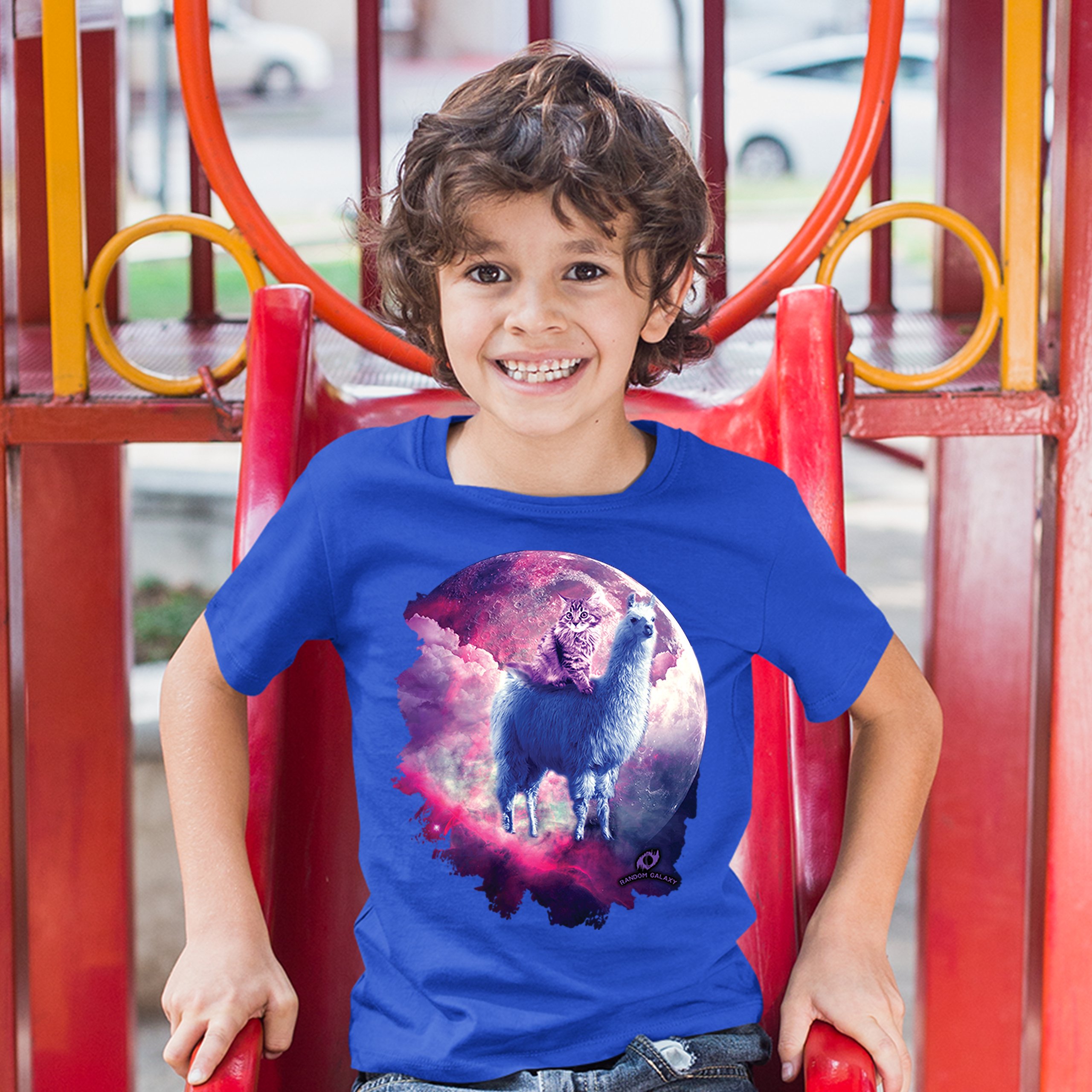 Cat Riding a Llama in Space Youth T-shirt Weird Galaxy Moon Creative Kids - Picture 25 of 29