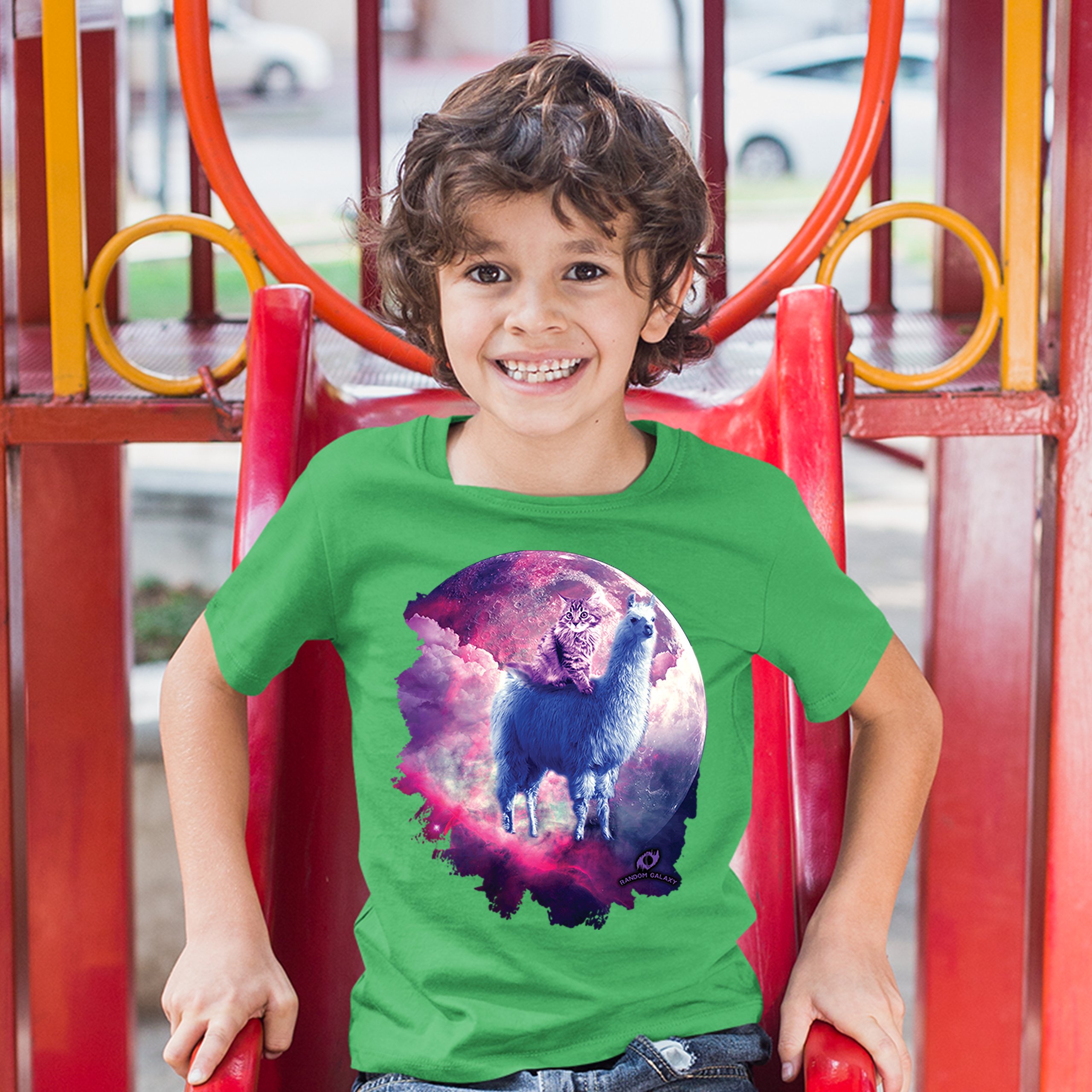 Cat Riding a Llama in Space Youth T-shirt Weird Galaxy Moon Creative Kids - Picture 21 of 29