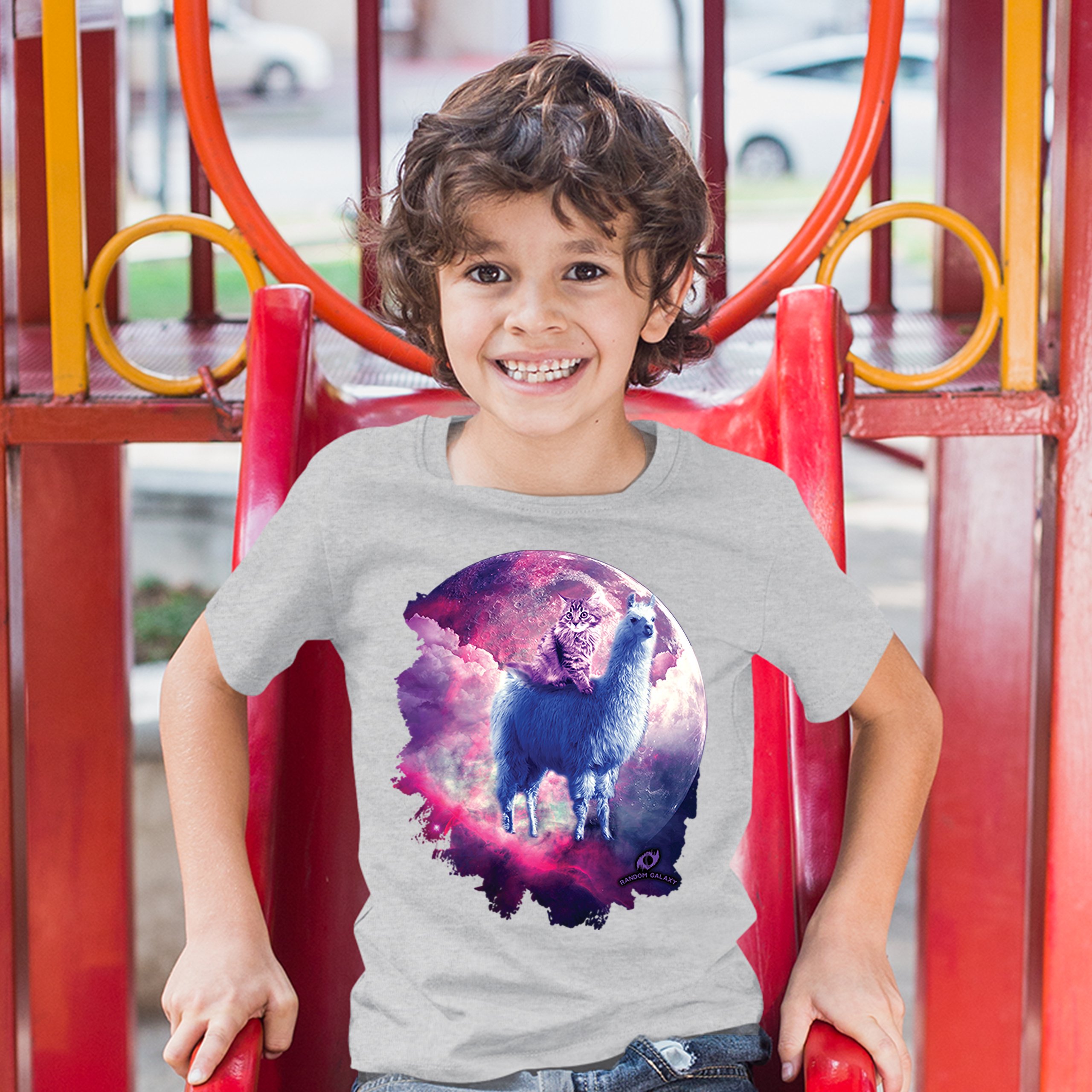 Cat Riding a Llama in Space Youth T-shirt Weird Galaxy Moon Creative Kids - Picture 9 of 29