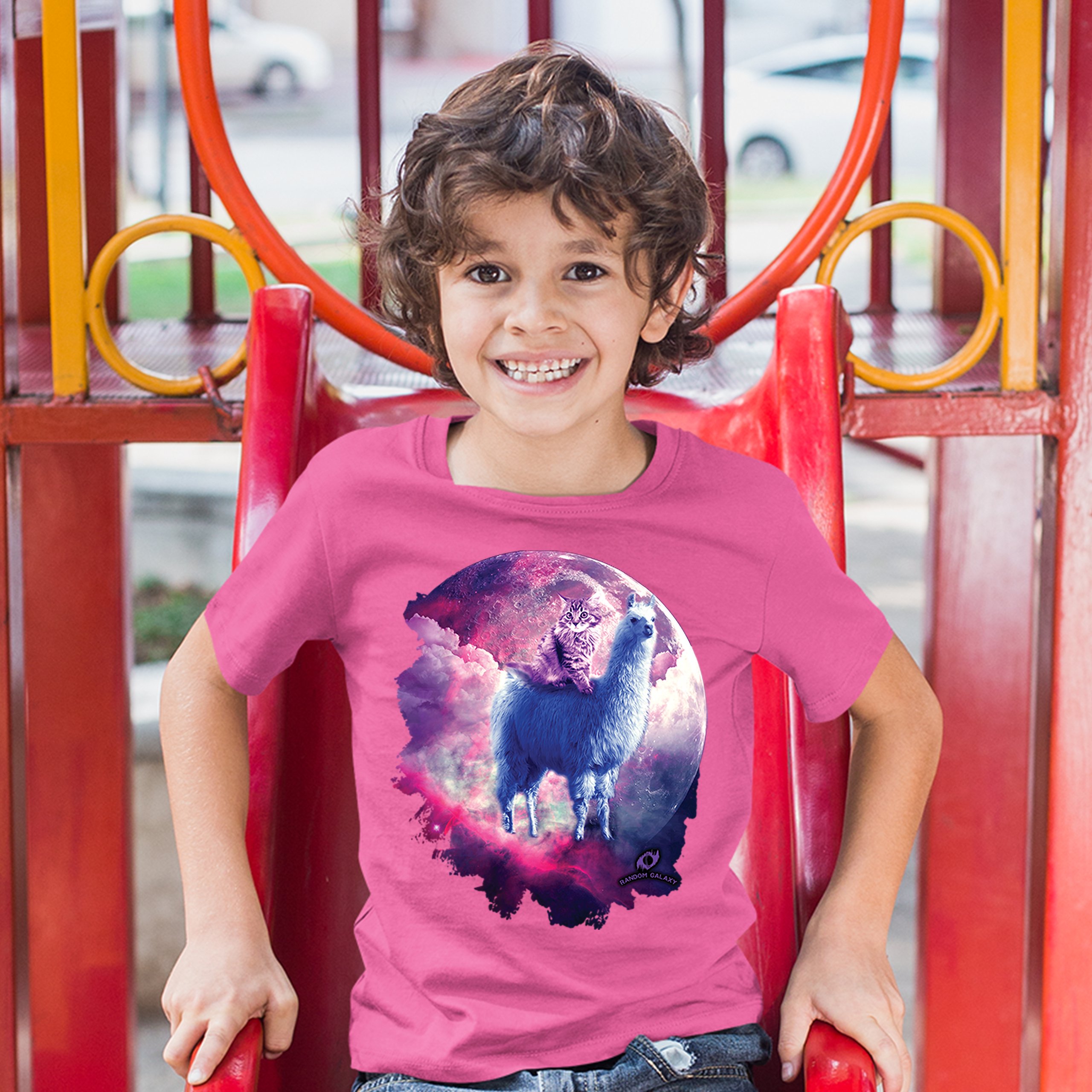 Cat Riding a Llama in Space Youth T-shirt Weird Galaxy Moon Creative Kids - Picture 29 of 29