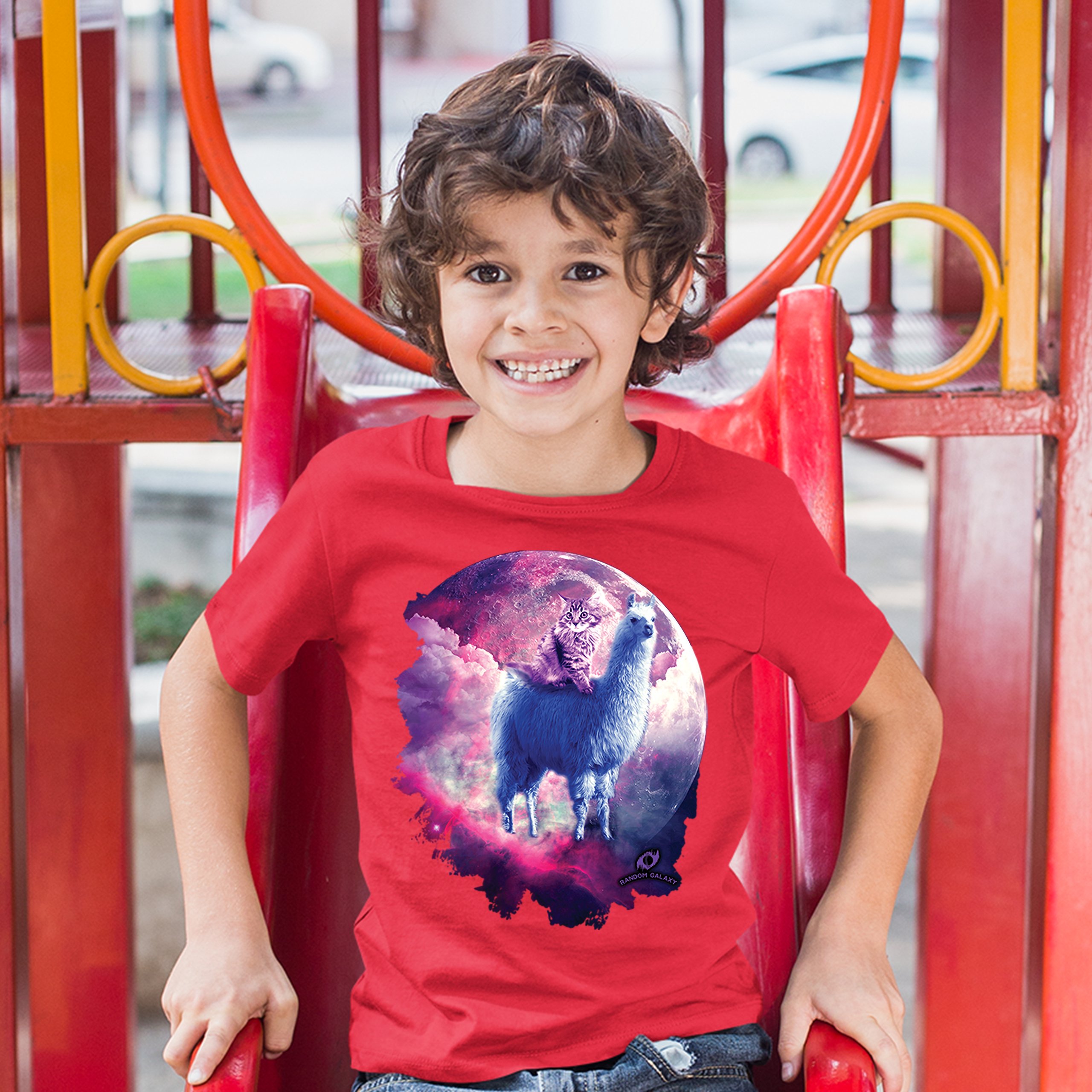Cat Riding a Llama in Space Youth T-shirt Weird Galaxy Moon Creative Kids - Picture 13 of 29