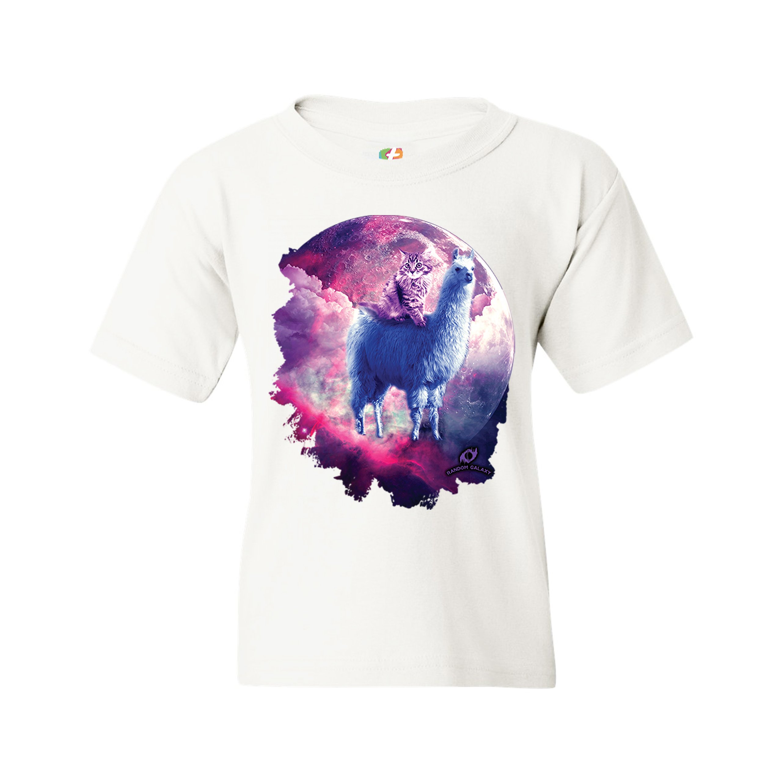 Cat Riding a Llama in Space Youth T-shirt Weird Galaxy Moon Creative Kids - Picture 15 of 29