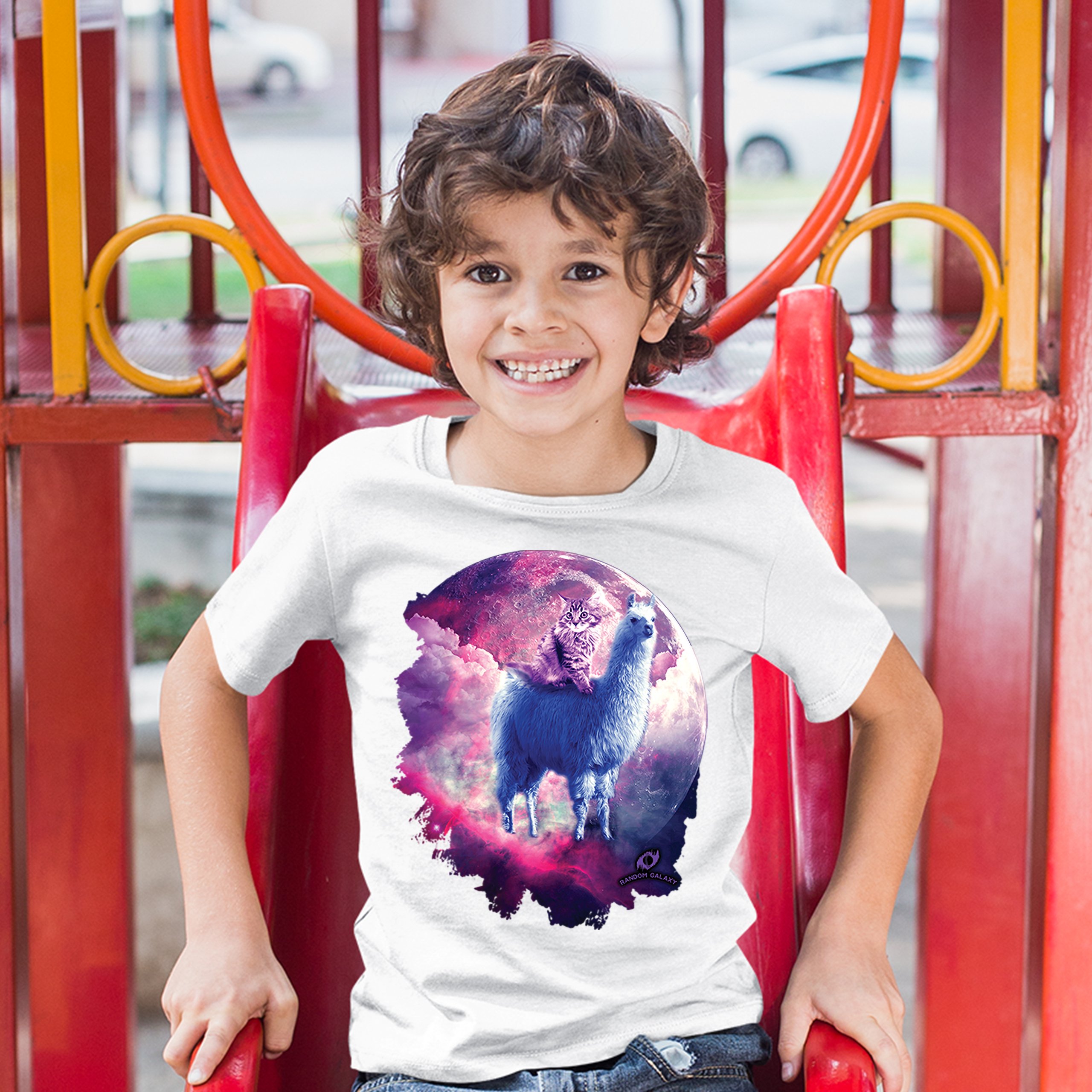 Cat Riding a Llama in Space Youth T-shirt Weird Galaxy Moon Creative Kids - Picture 17 of 29