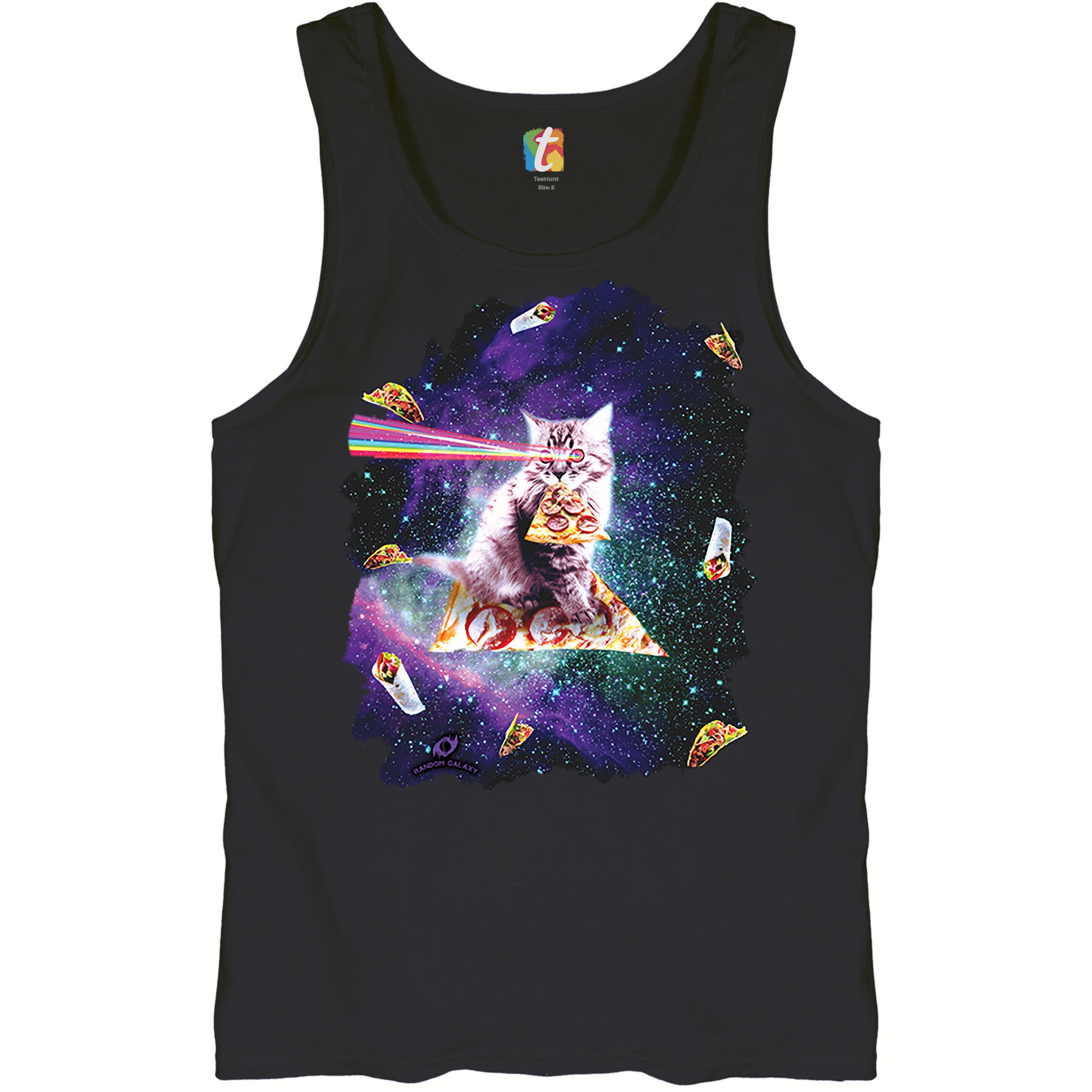 Cat Firing Rainbow Laser Riding Pizza Slice In Space Tank Top Weird Men’s Top