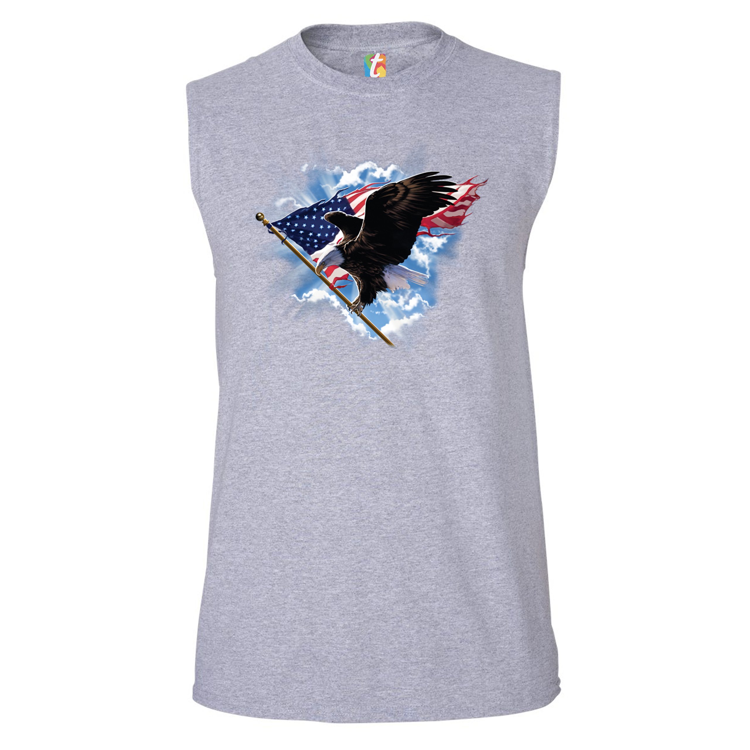 Bald Eagle Carrying the American Flag Muscle Shirt 4th of July Patriotic Men's - Picture 7 of 21