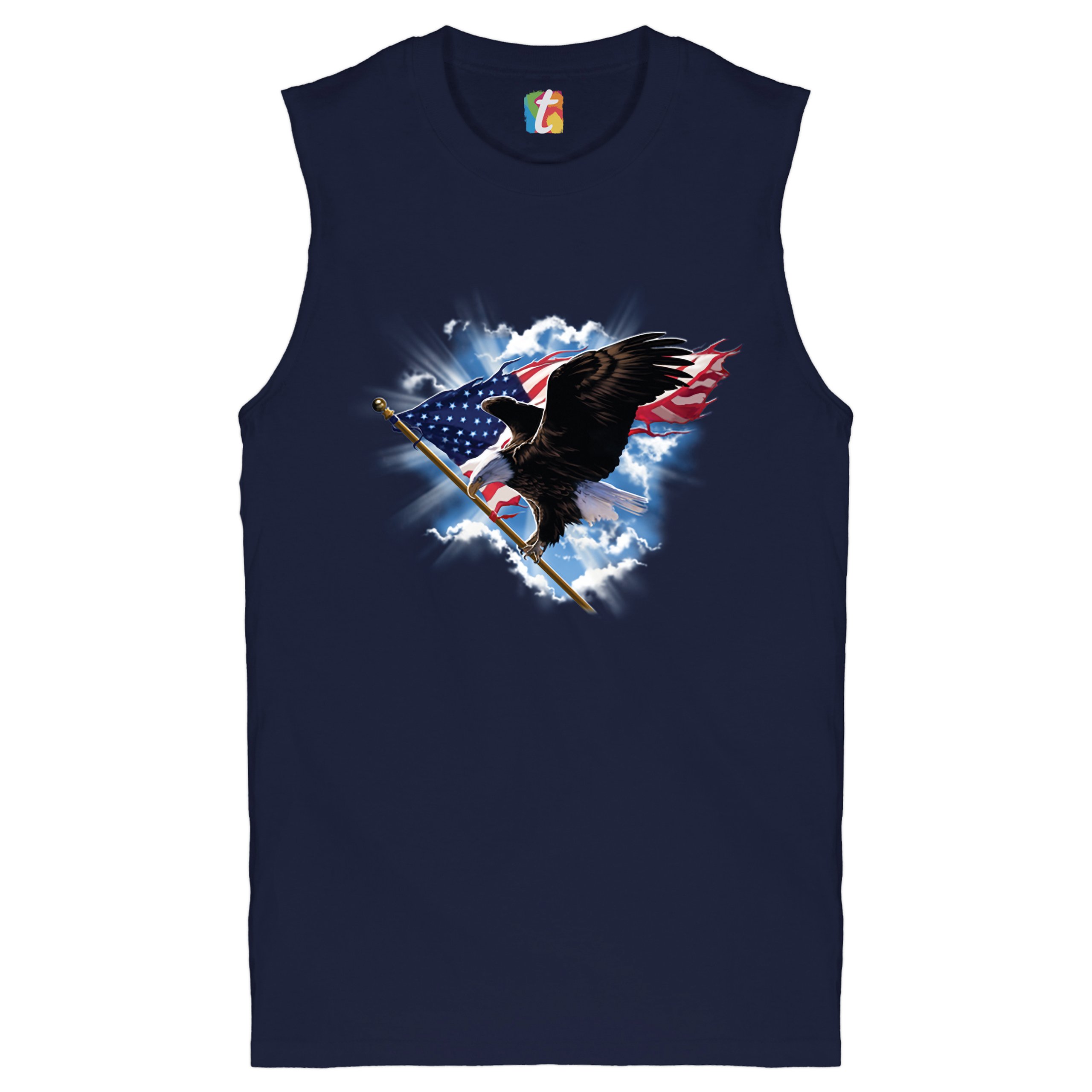Bald Eagle Carrying the American Flag Muscle Shirt 4th of July Patriotic Men's - Picture 18 of 21