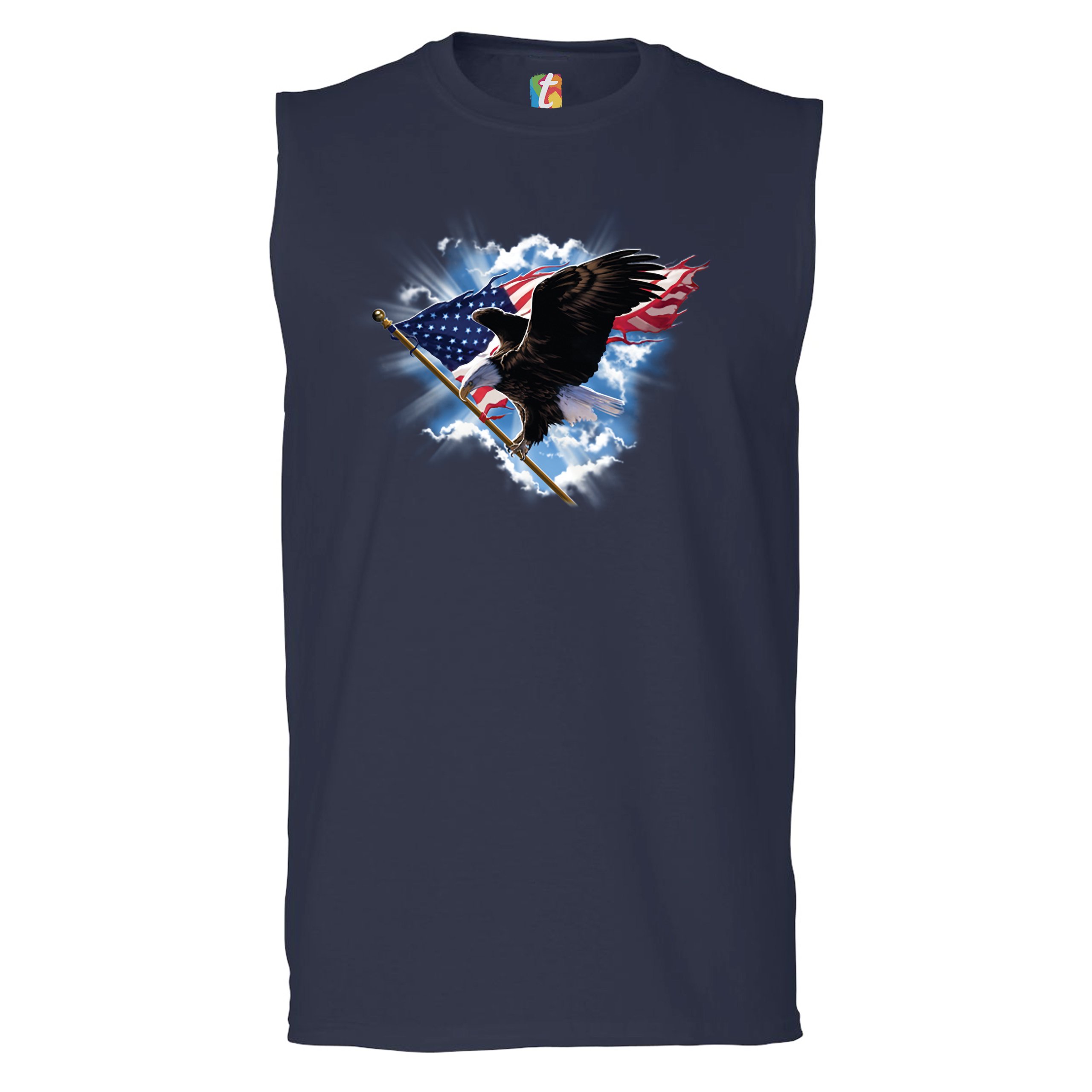 Bald Eagle Carrying the American Flag Muscle Shirt 4th of July Patriotic Men's - Picture 19 of 21
