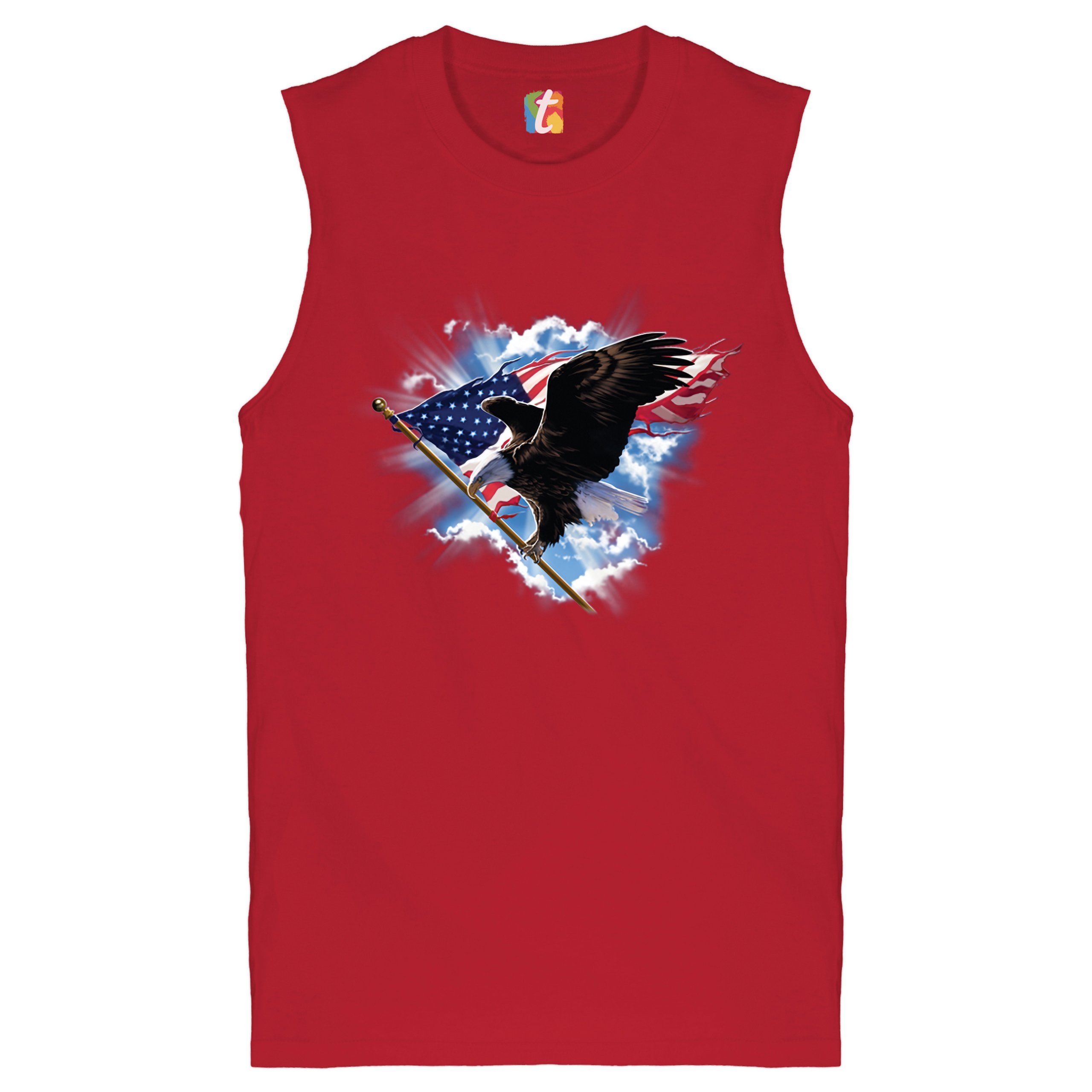 Bald Eagle Carrying the American Flag Muscle Shirt 4th of July Patriotic Men's - Picture 10 of 21