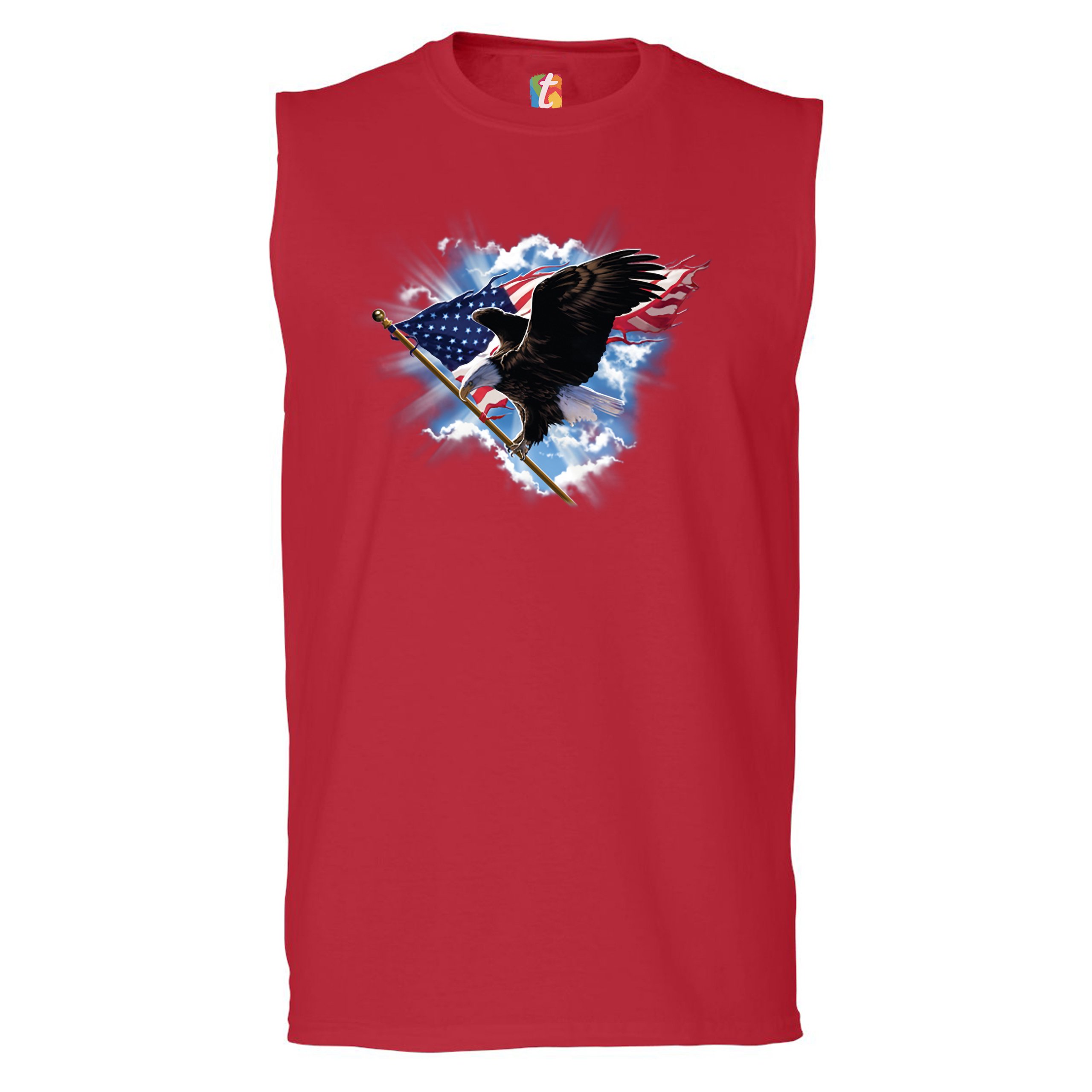 Bald Eagle Carrying the American Flag Muscle Shirt 4th of July Patriotic Men's - Picture 11 of 21