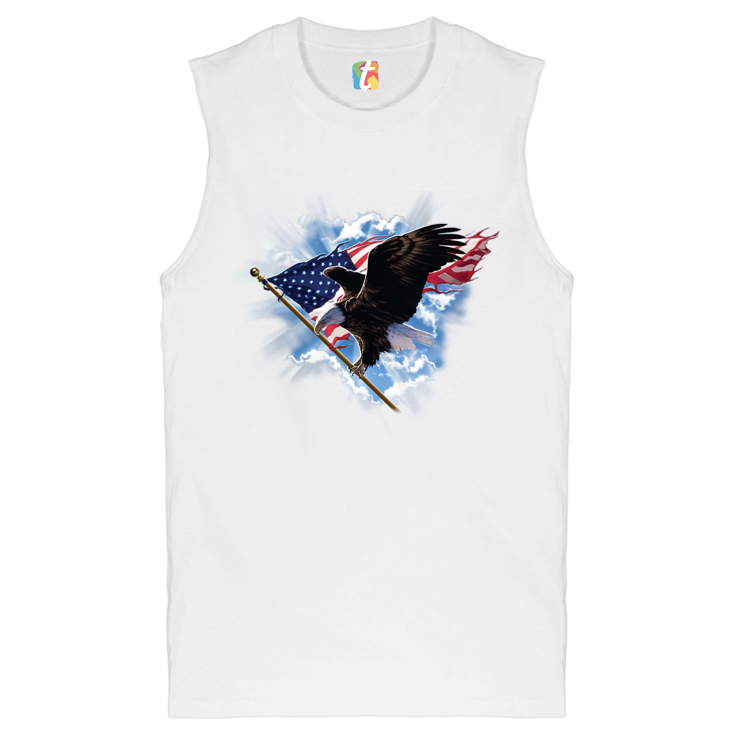 Bald Eagle Carrying the American Flag Muscle Shirt 4th of July Patriotic Men's - Picture 14 of 21