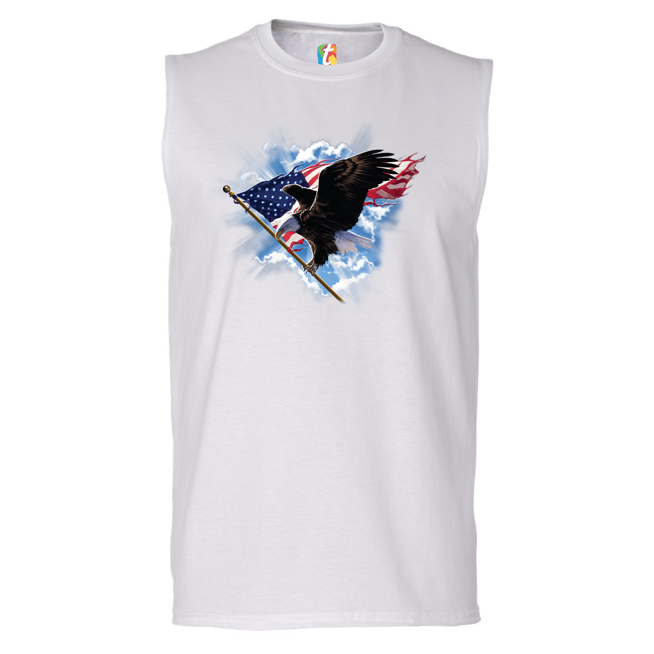 Bald Eagle Carrying the American Flag Muscle Shirt 4th of July Patriotic Men's - Picture 15 of 21