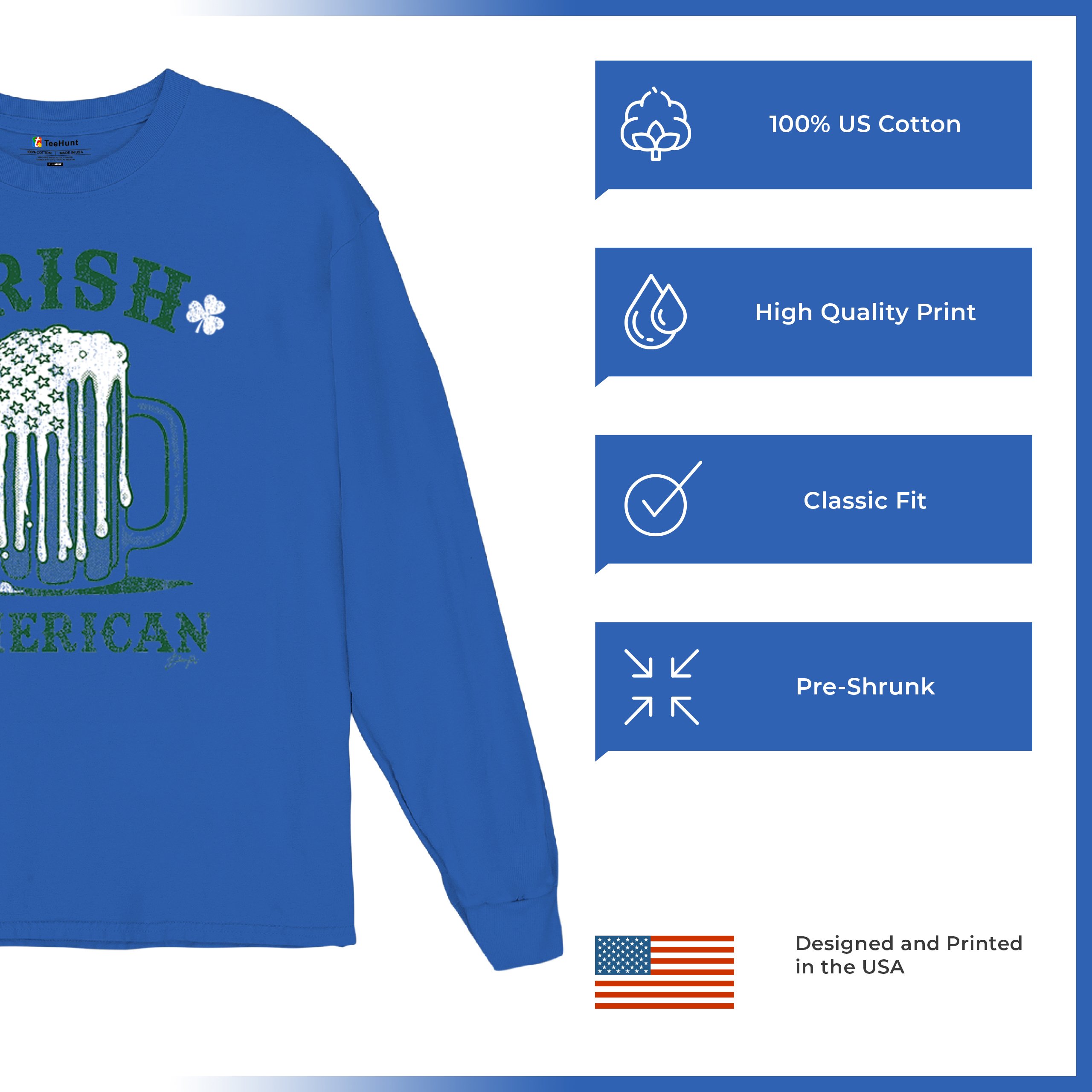 Irish American St Patrick's Day Long Sleeve T-shirt Shamrock Shenanigans Beer - Picture 56 of 71