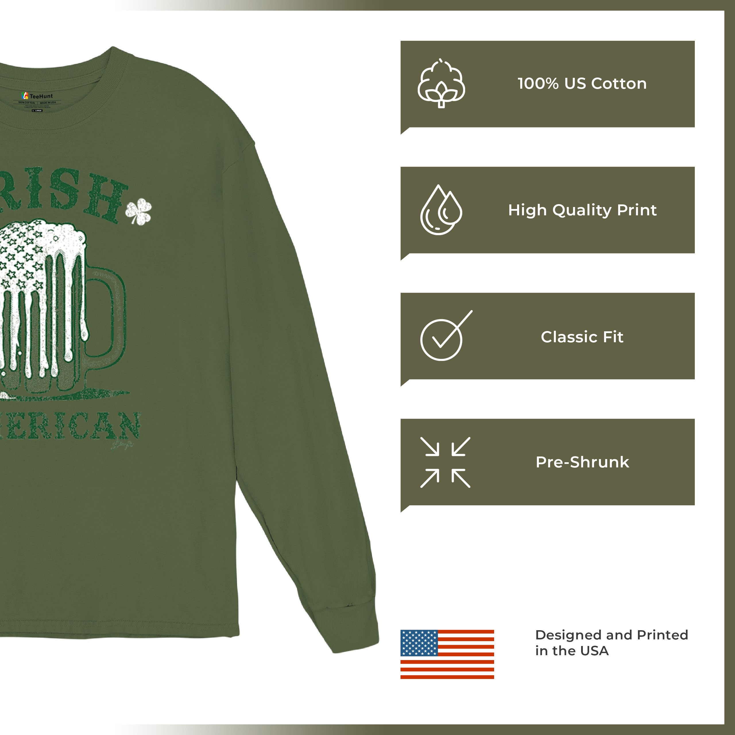 Irish American St Patrick's Day Long Sleeve T-shirt Shamrock Shenanigans Beer - Picture 49 of 71