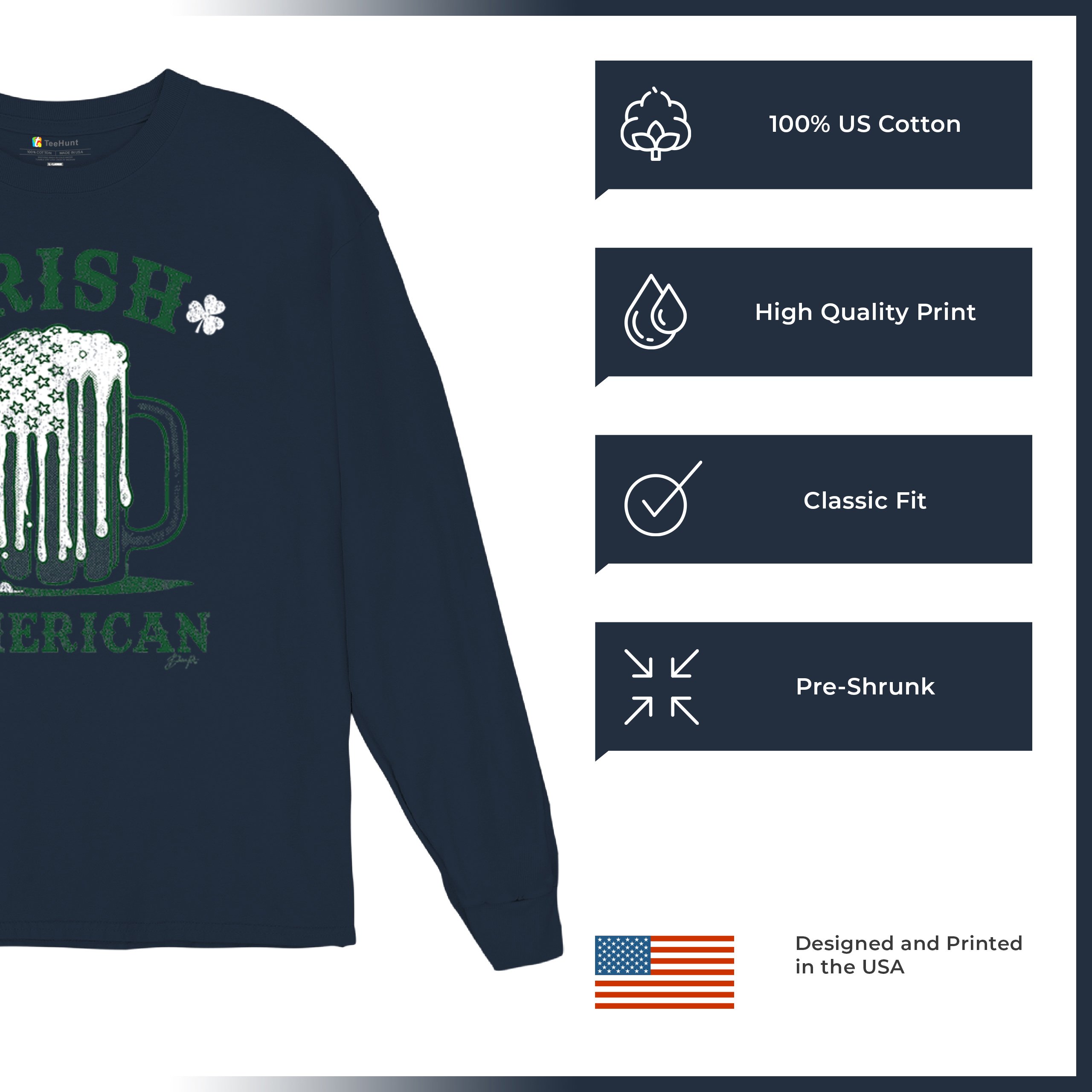 Irish American St Patrick's Day Long Sleeve T-shirt Shamrock Shenanigans Beer - Picture 42 of 71