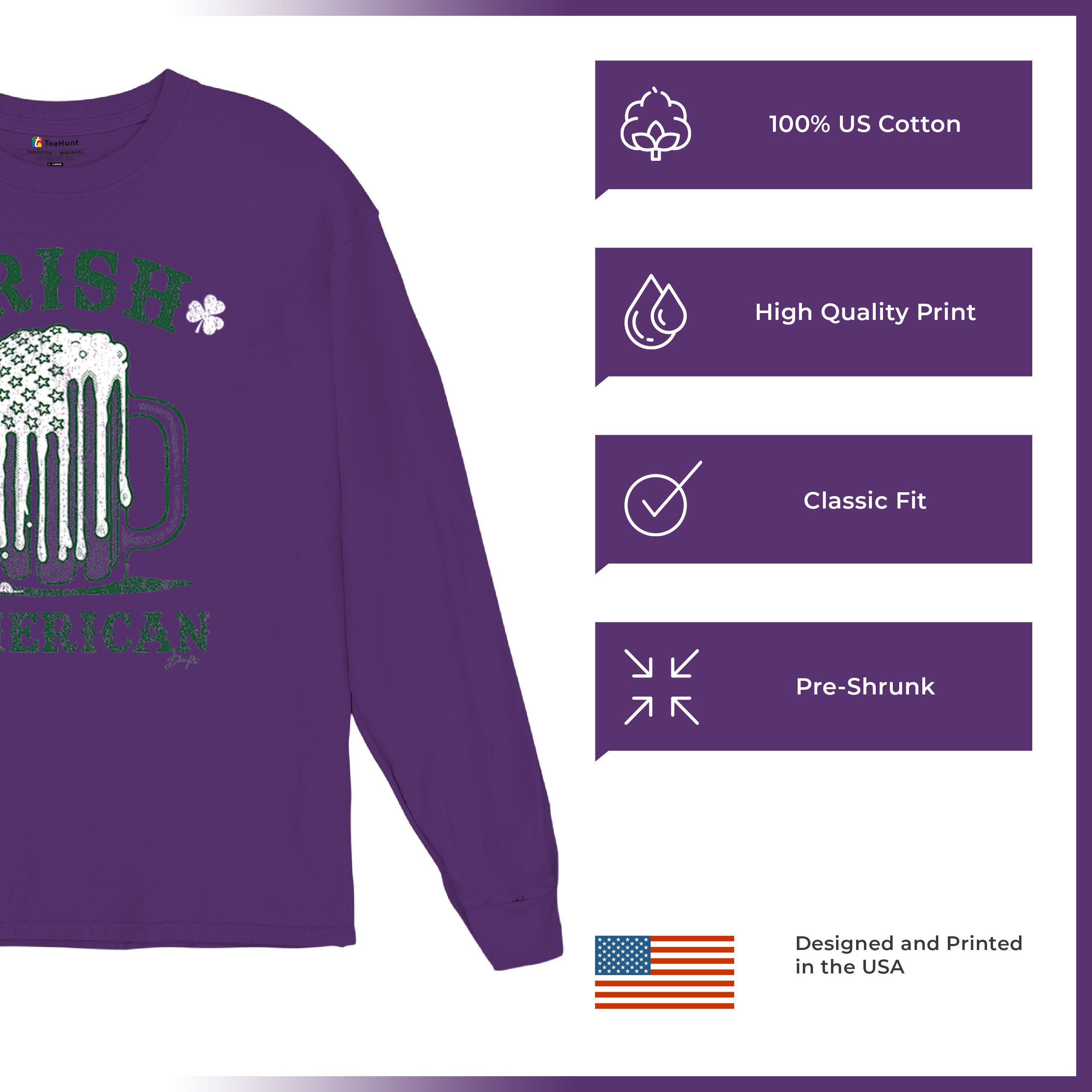 Irish American St Patrick's Day Long Sleeve T-shirt Shamrock Shenanigans Beer - Picture 28 of 71