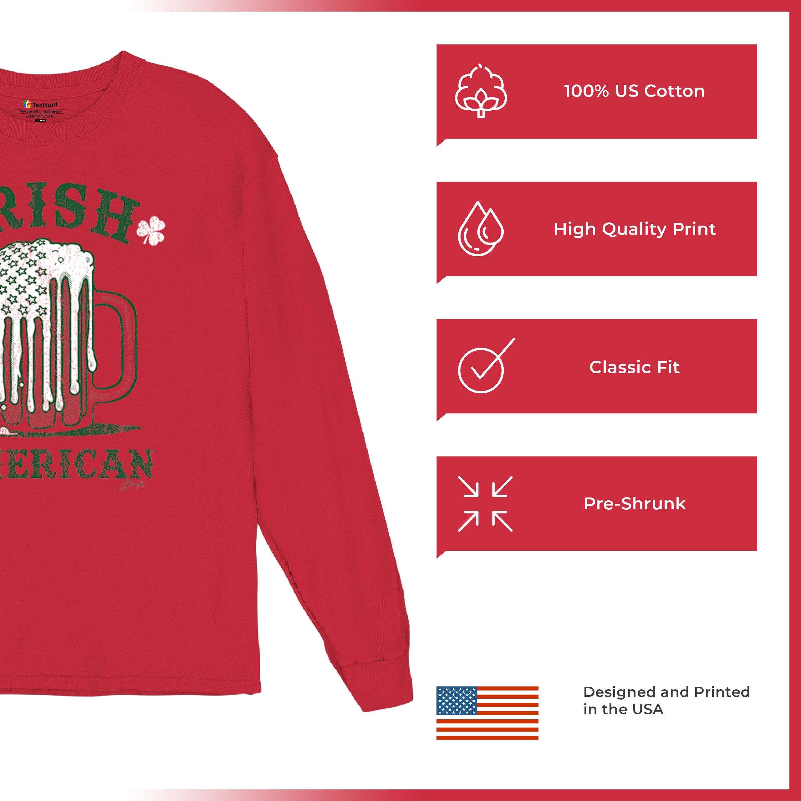 Irish American St Patrick's Day Long Sleeve T-shirt Shamrock Shenanigans Beer - Picture 35 of 71