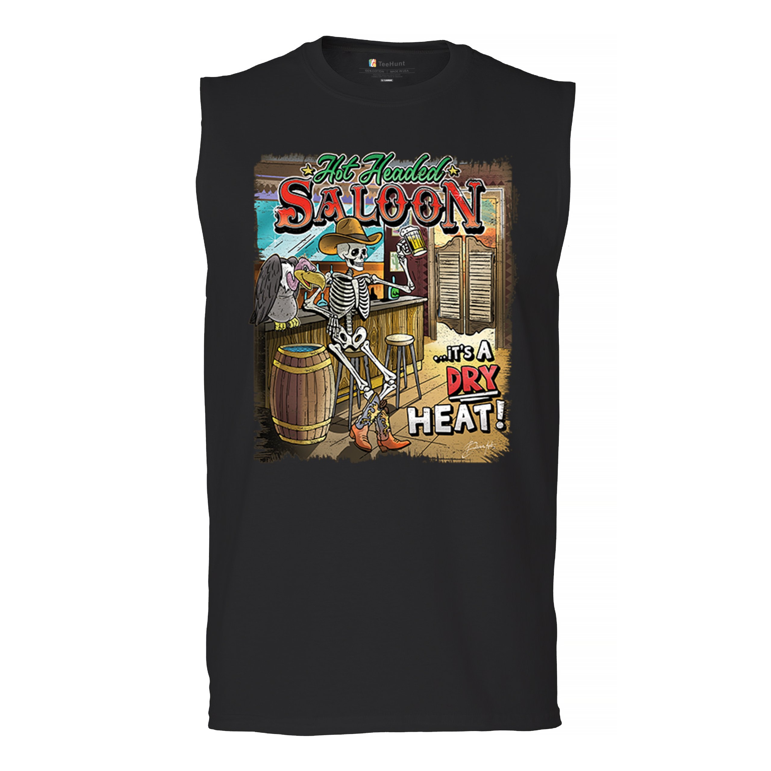 Hot Headed Saloon Muscle Shirt But its a Dry Heat Skeleton Beer Skull Men’s