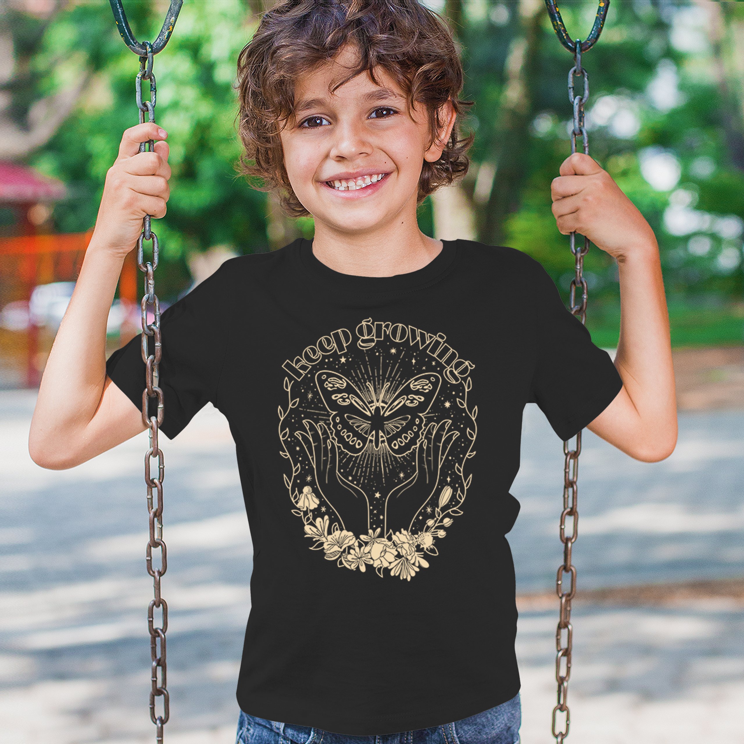 Keep Growing Butterfly Youth T-shirt Spiritual Nature Floral Positivity Kids - Picture 5 of 8