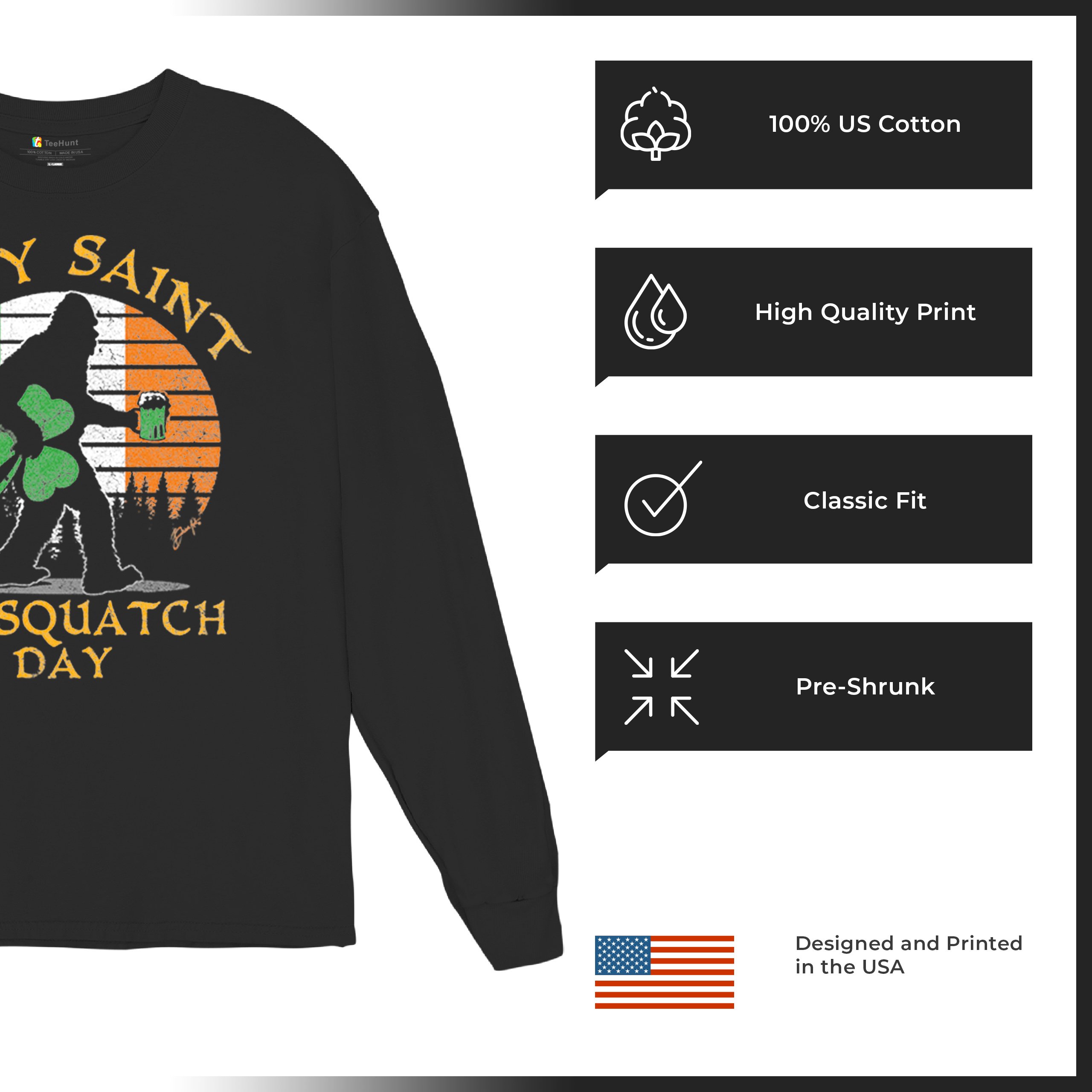 Happy Saint Patsquatch Day Long Sleeve T-shirt Funny St. Patrick's Day Big Foot - Picture 7 of 8