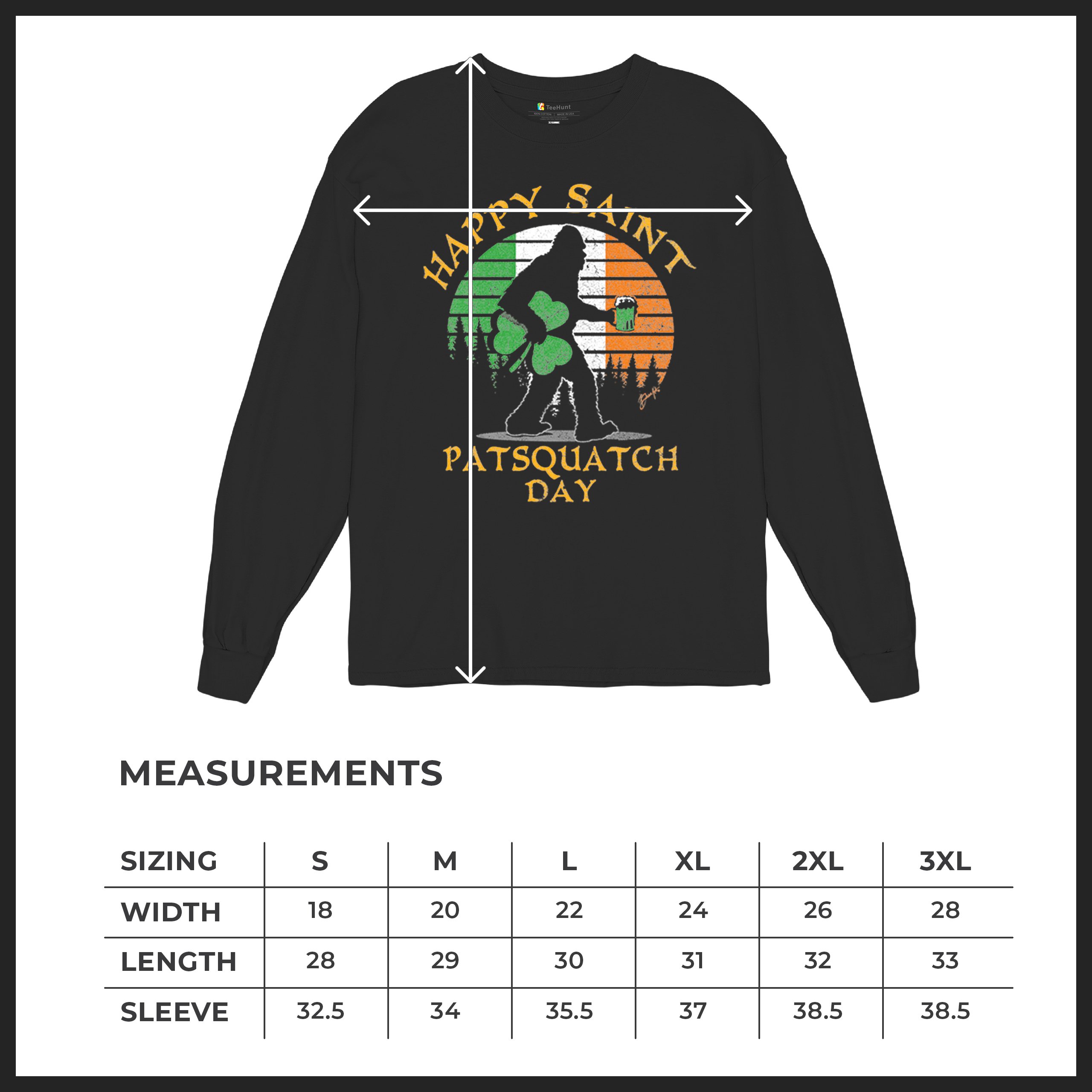 Happy Saint Patsquatch Day Long Sleeve T-shirt Funny St. Patrick's Day Big Foot - Picture 8 of 8