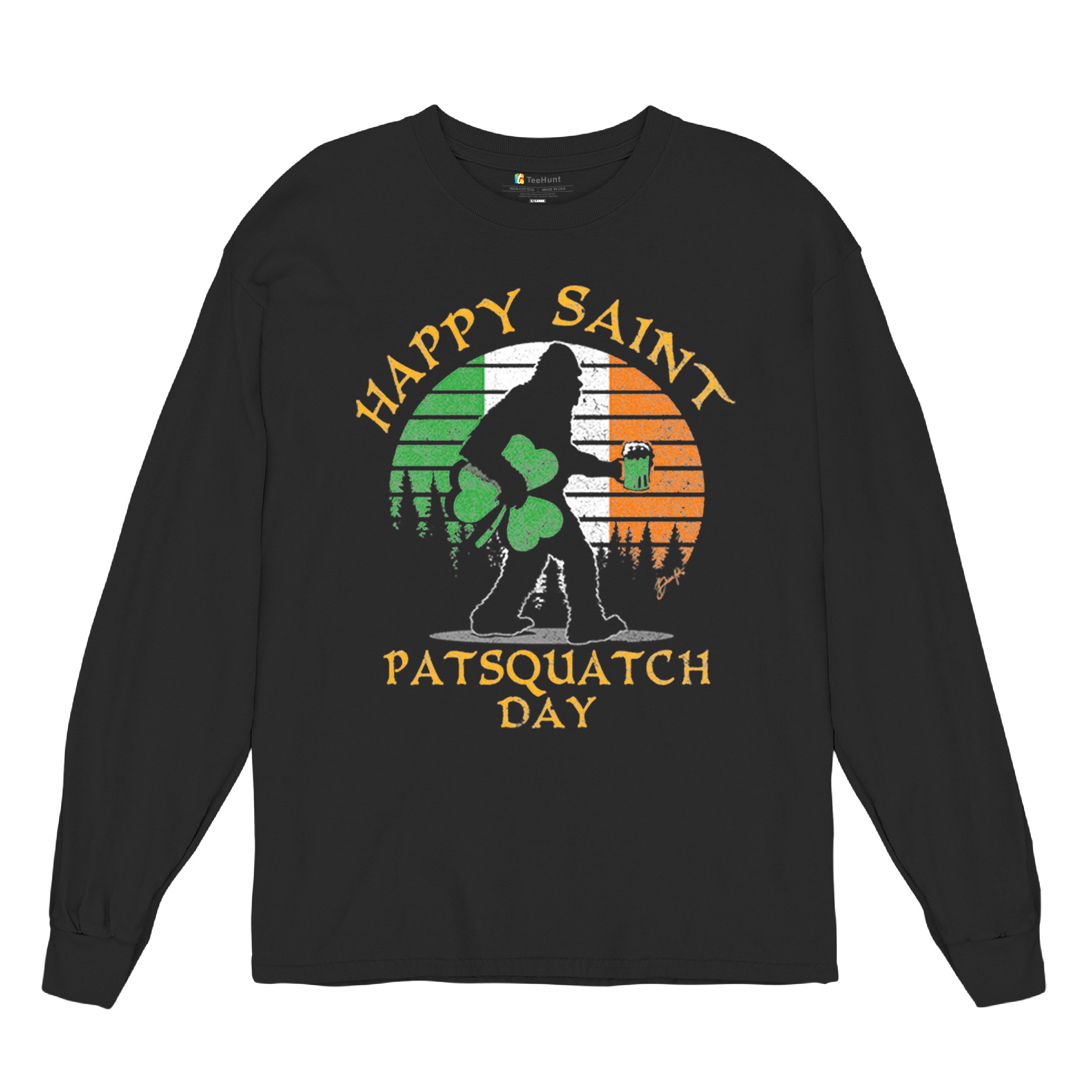 Happy Saint Patsquatch Day Long Sleeve T-shirt Funny St. Patrick's Day Big Foot - Picture 6 of 8