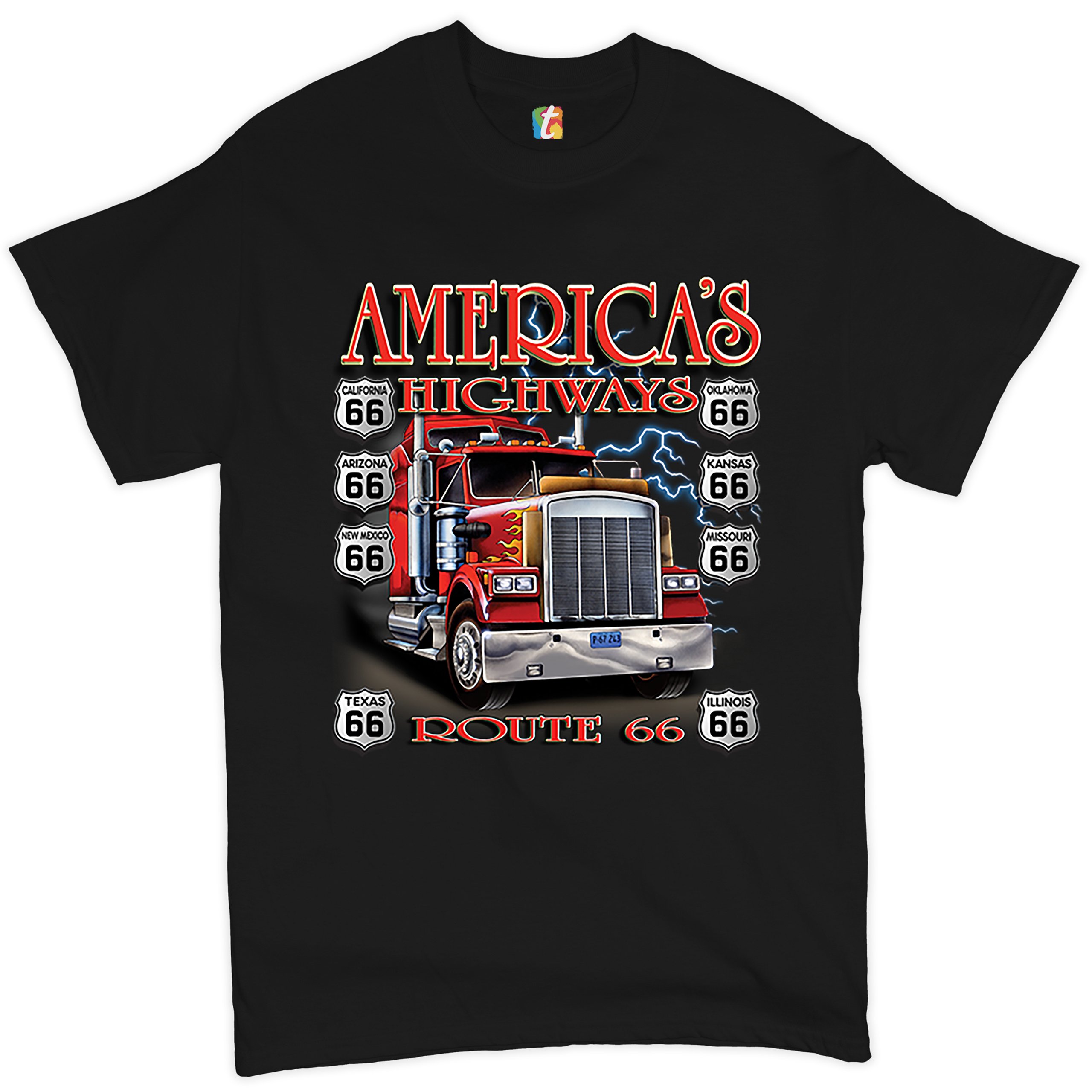 America’s Highways Route 66 T-shirt Truck Driver Mechanic Teamster Men’s Tee