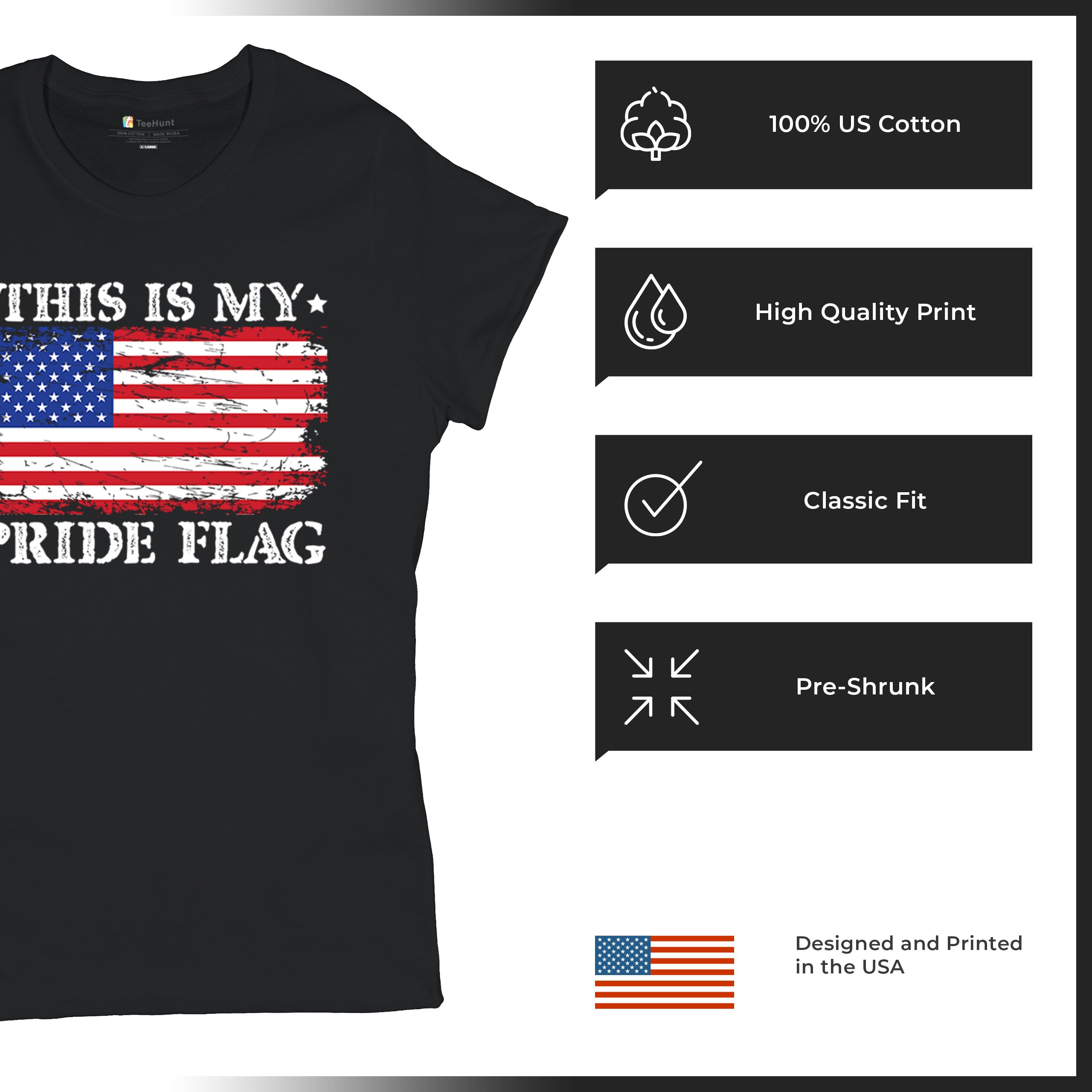 This is My Pride Flag T-Shirt American Flag 4th of July USA Patriot Women's Tee - Picture 7 of 22