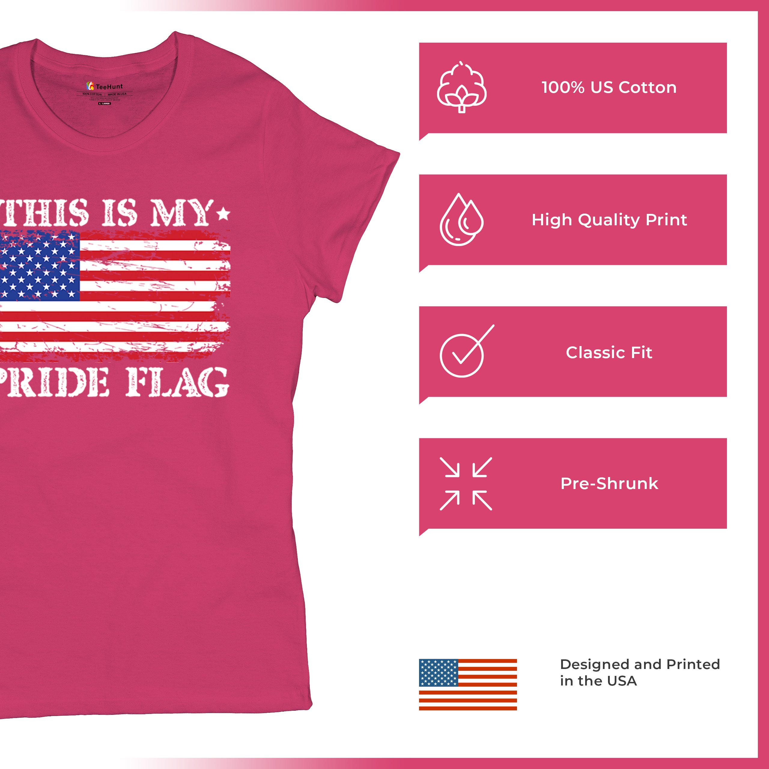 This is My Pride Flag T-Shirt American Flag 4th of July USA Patriot Women's Tee - Picture 21 of 22