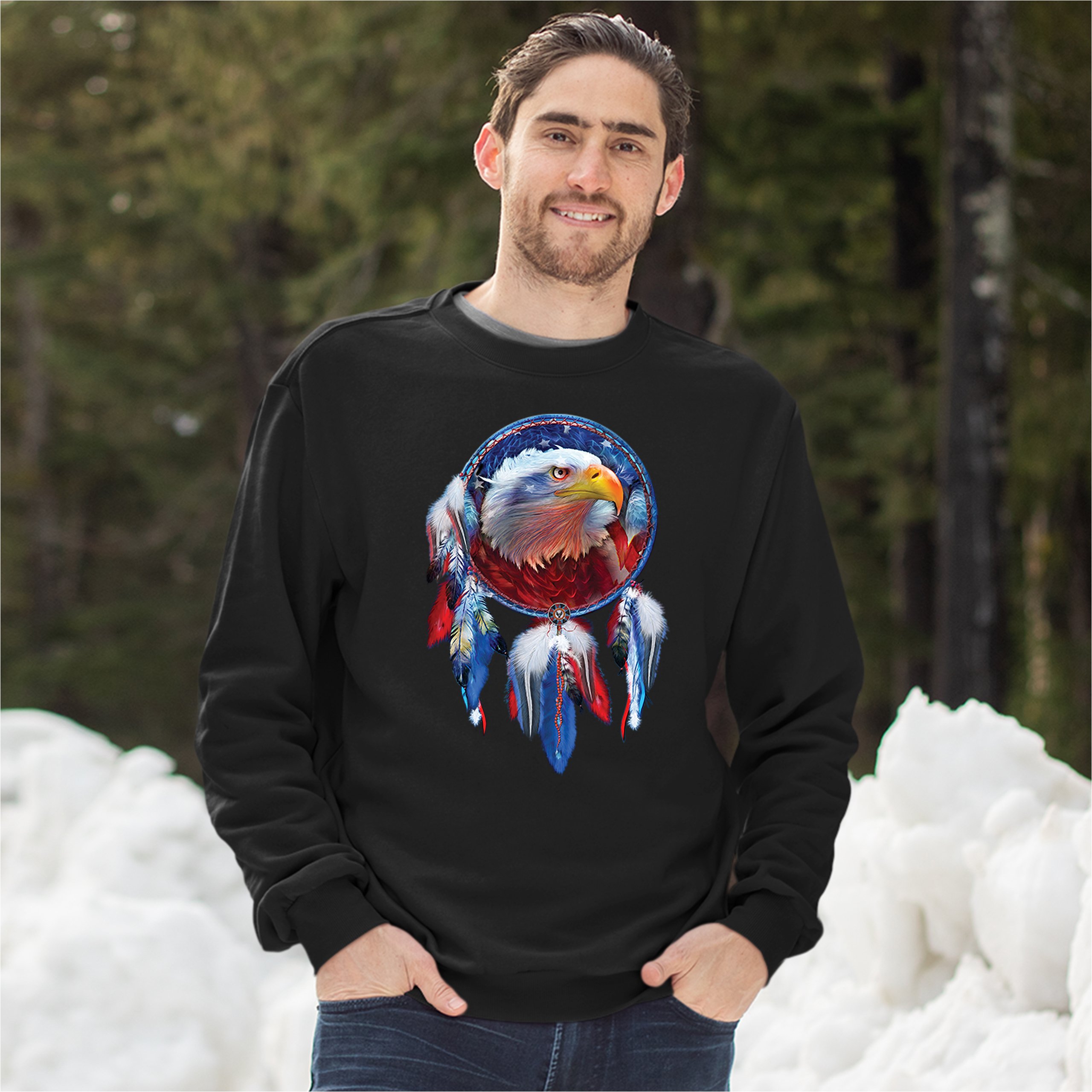 American Bald Eagle Dreamcatcher Sweatshirt Native American Patriotic Crewneck