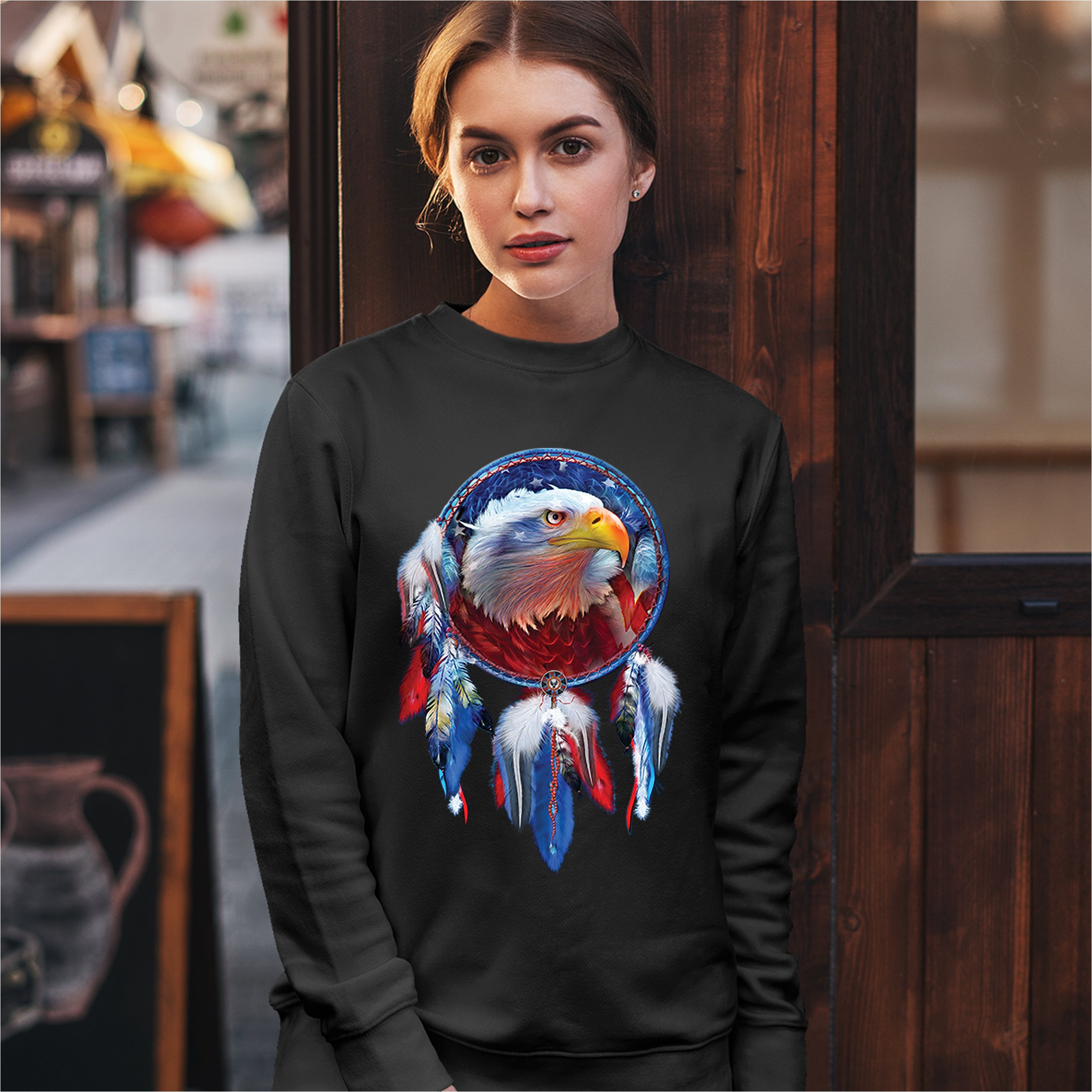 American Bald Eagle Dreamcatcher Sweatshirt Native American Patriotic Crewneck