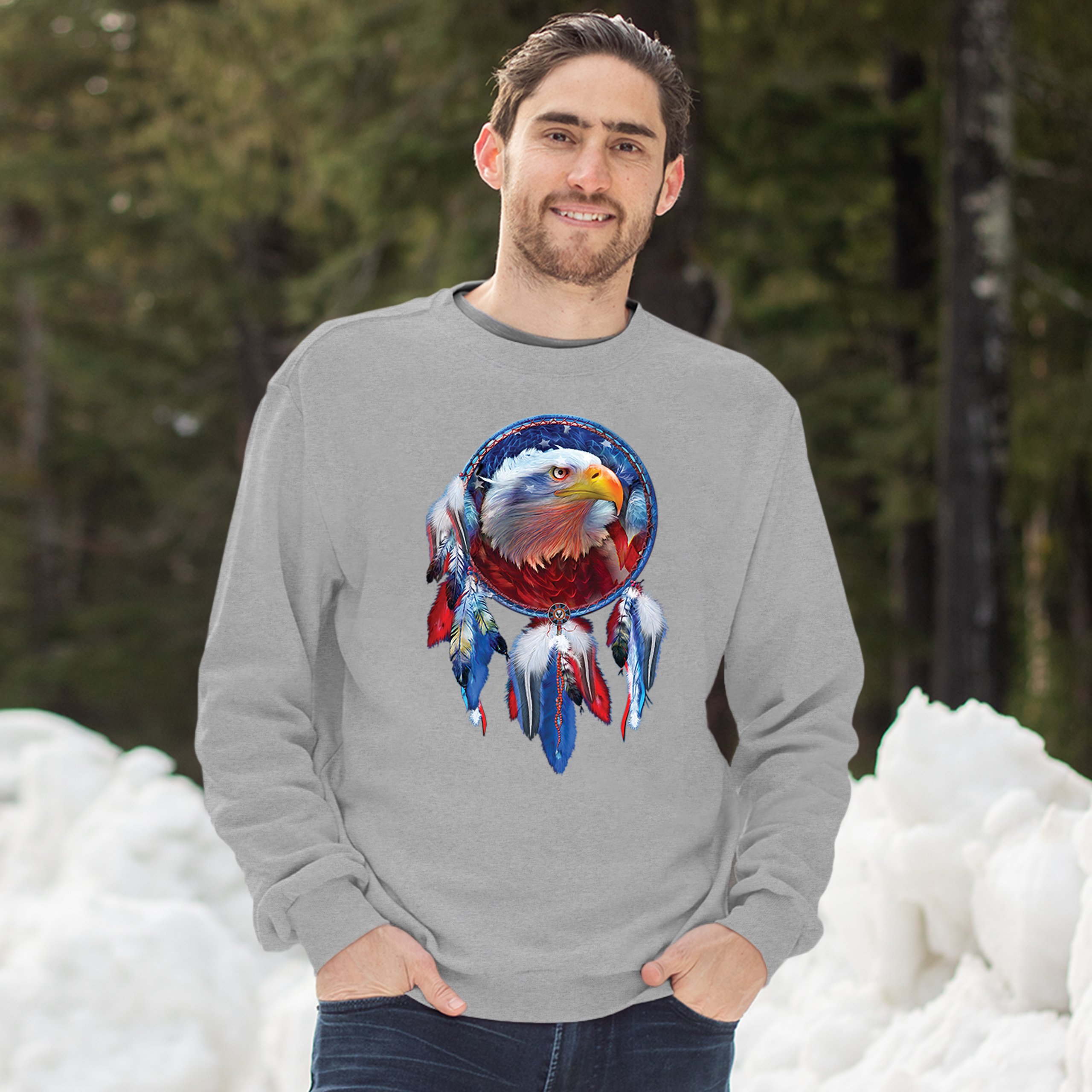 American Bald Eagle Dreamcatcher Sweatshirt Native American Patriotic Crewneck