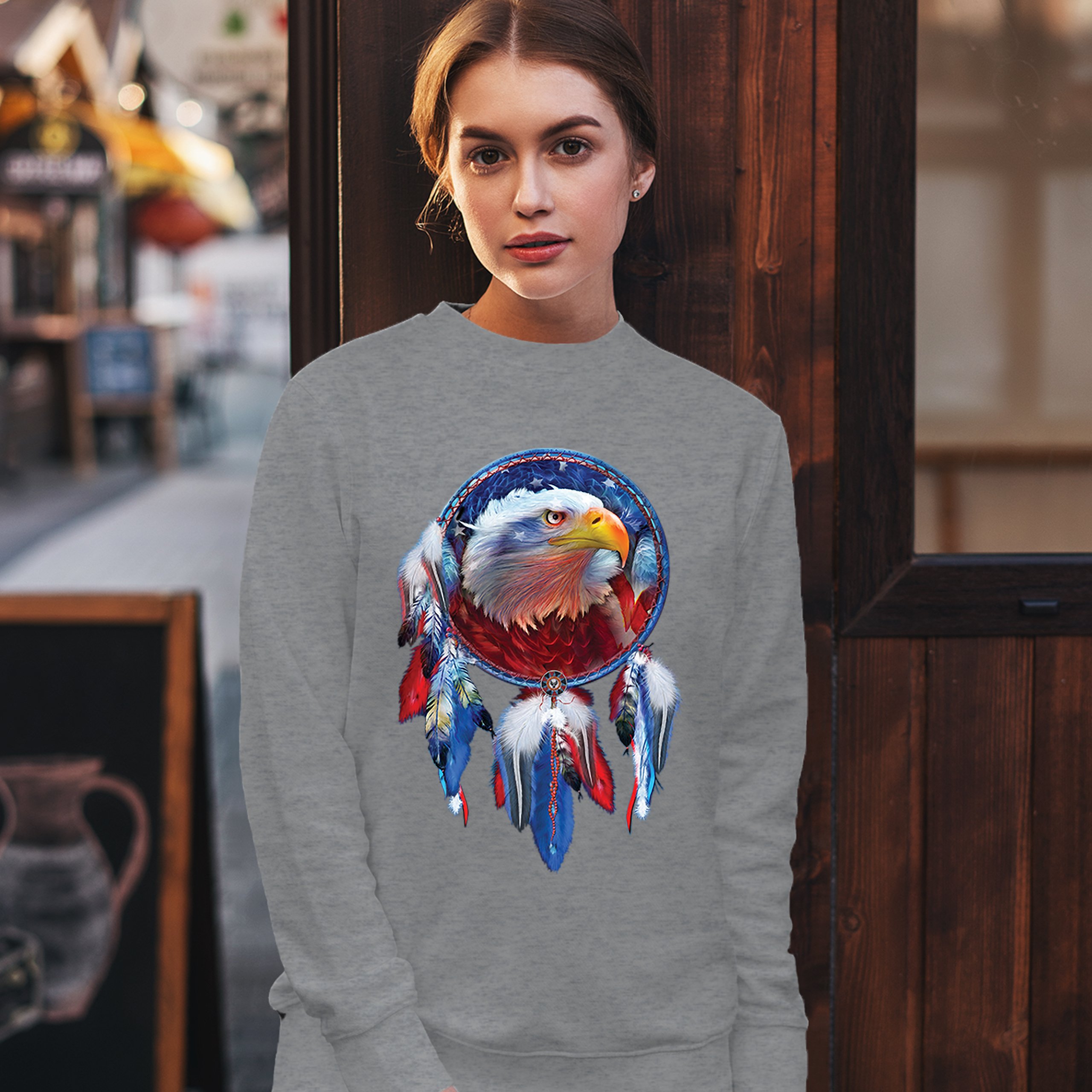 American Bald Eagle Dreamcatcher Sweatshirt Native American Patriotic Crewneck