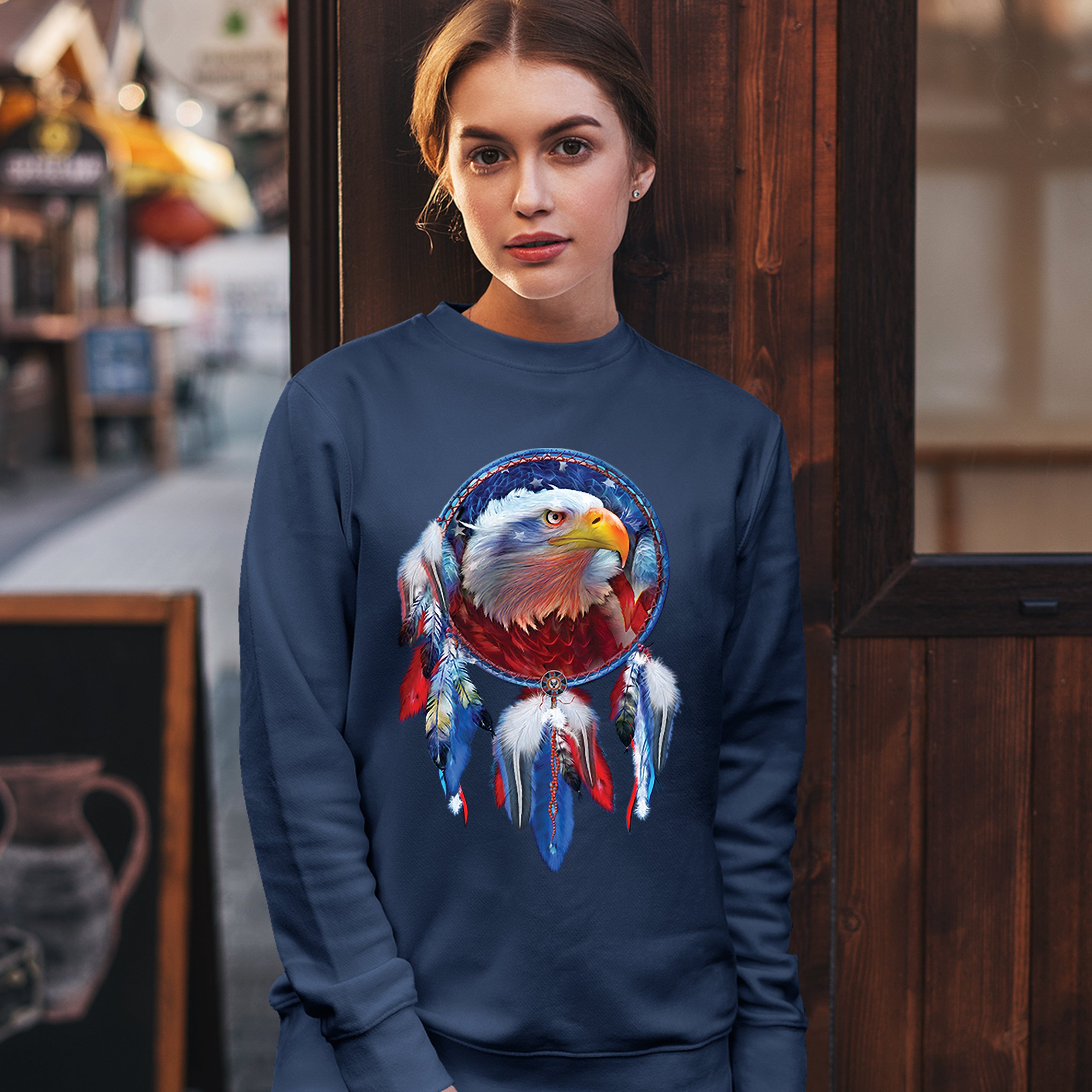 American Bald Eagle Dreamcatcher Sweatshirt Native American Patriotic Crewneck