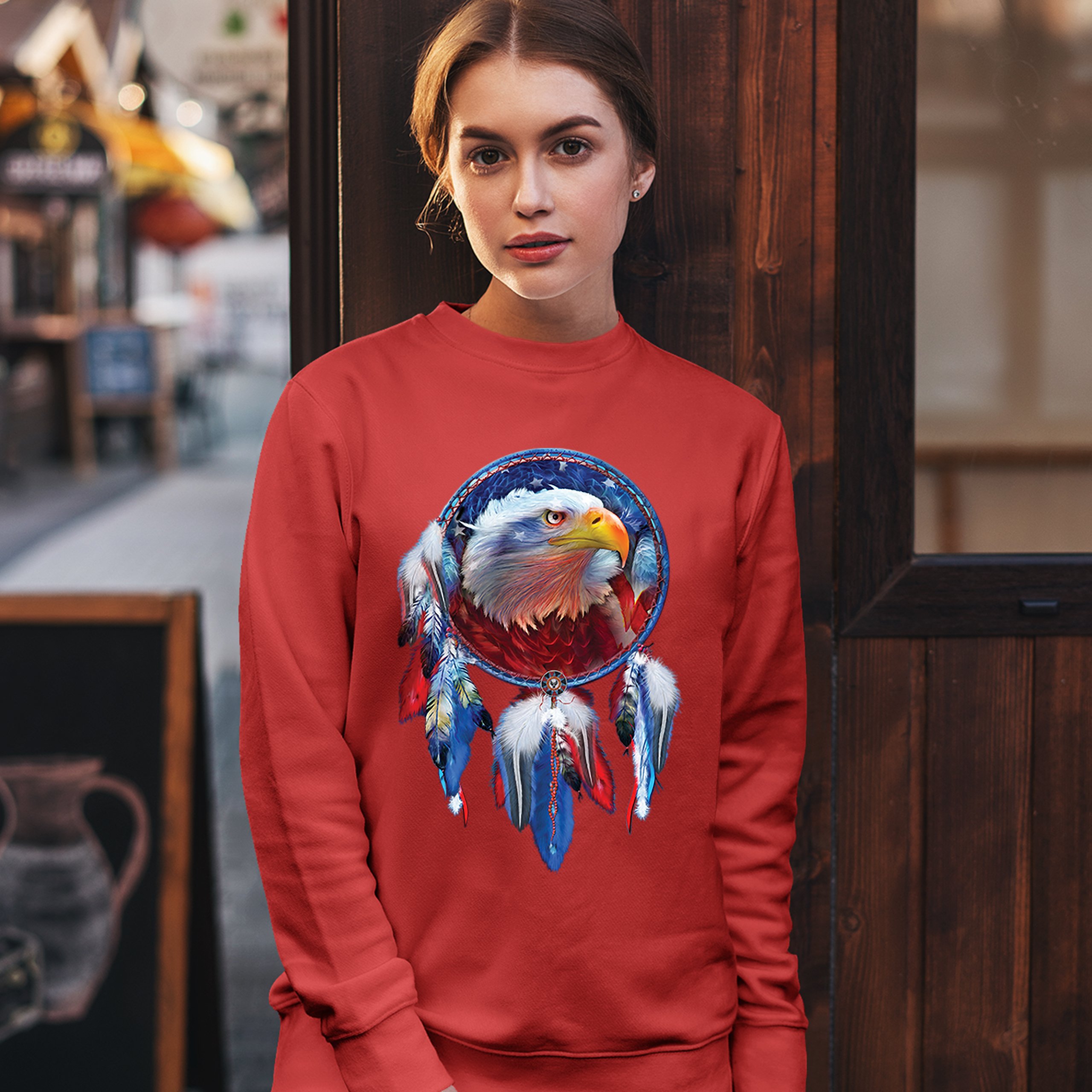 American Bald Eagle Dreamcatcher Sweatshirt Native American Patriotic Crewneck