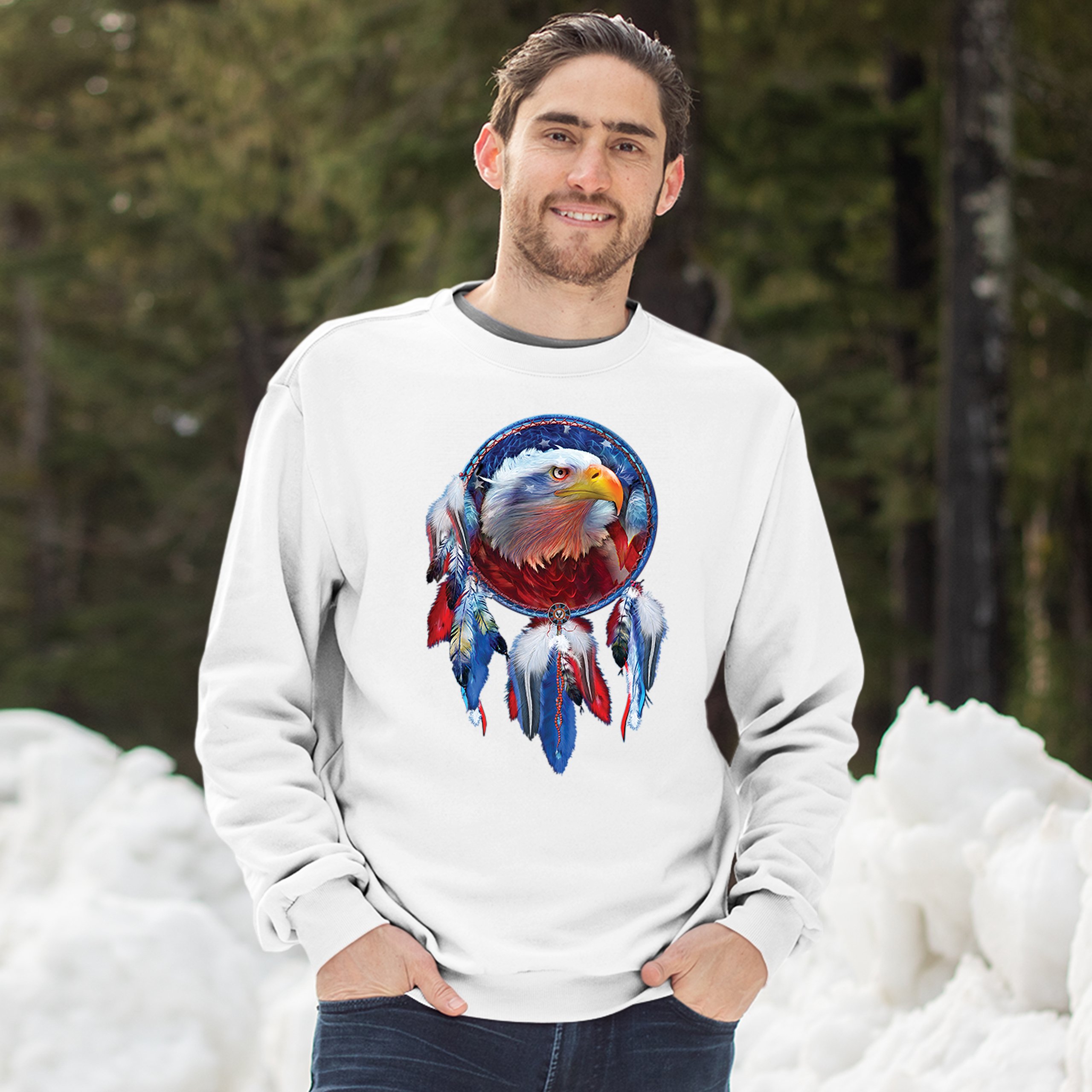 American Bald Eagle Dreamcatcher Sweatshirt Native American Patriotic Crewneck