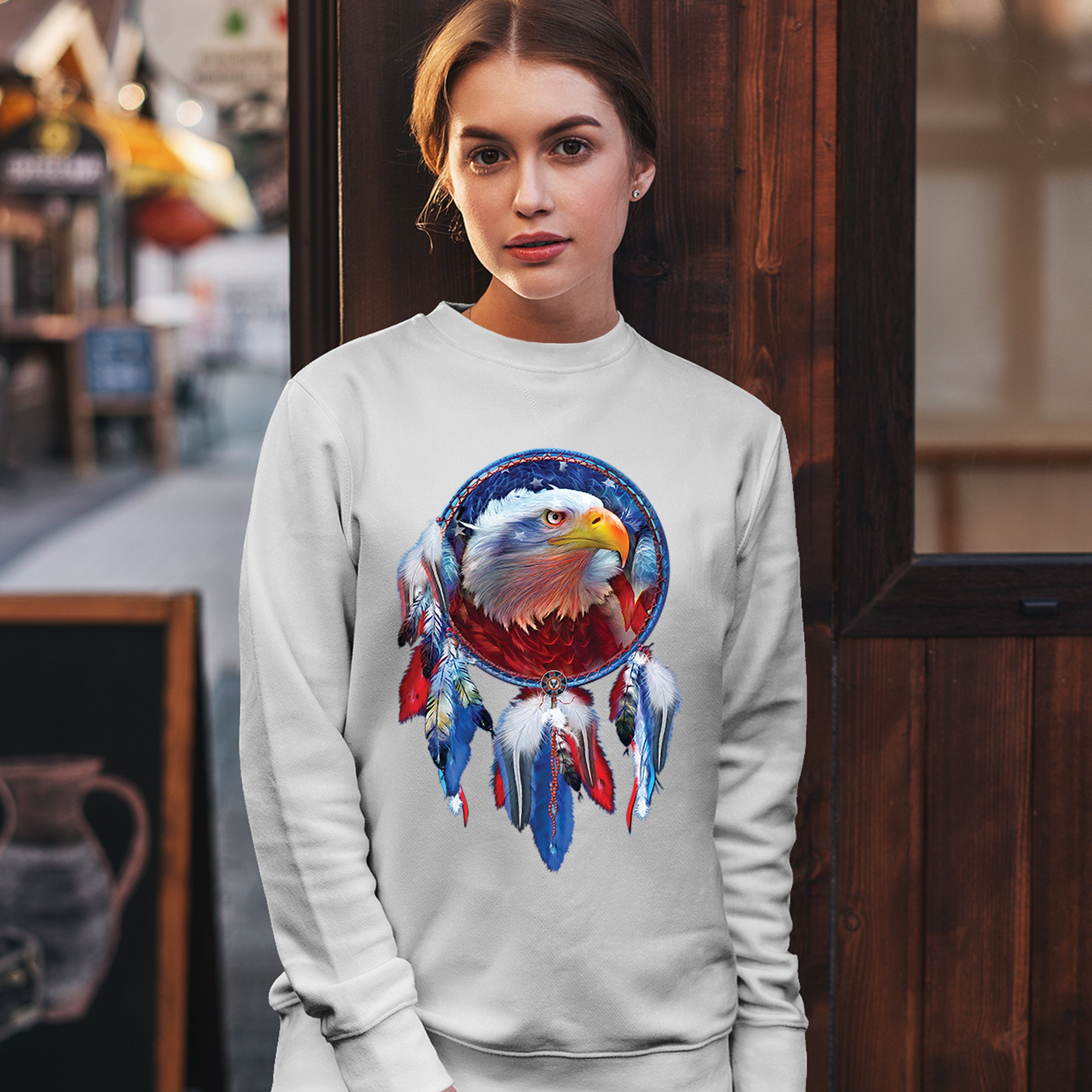 American Bald Eagle Dreamcatcher Sweatshirt Native American Patriotic Crewneck